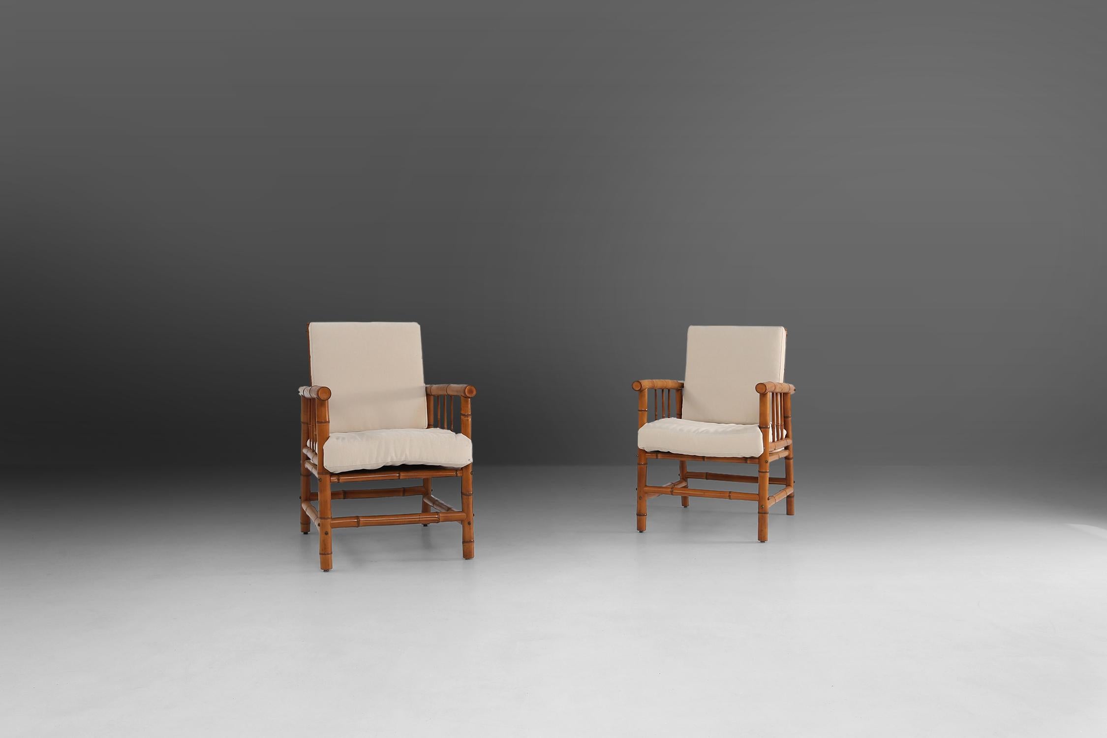 Set of Two Bamboo Armchairs 1960's 5