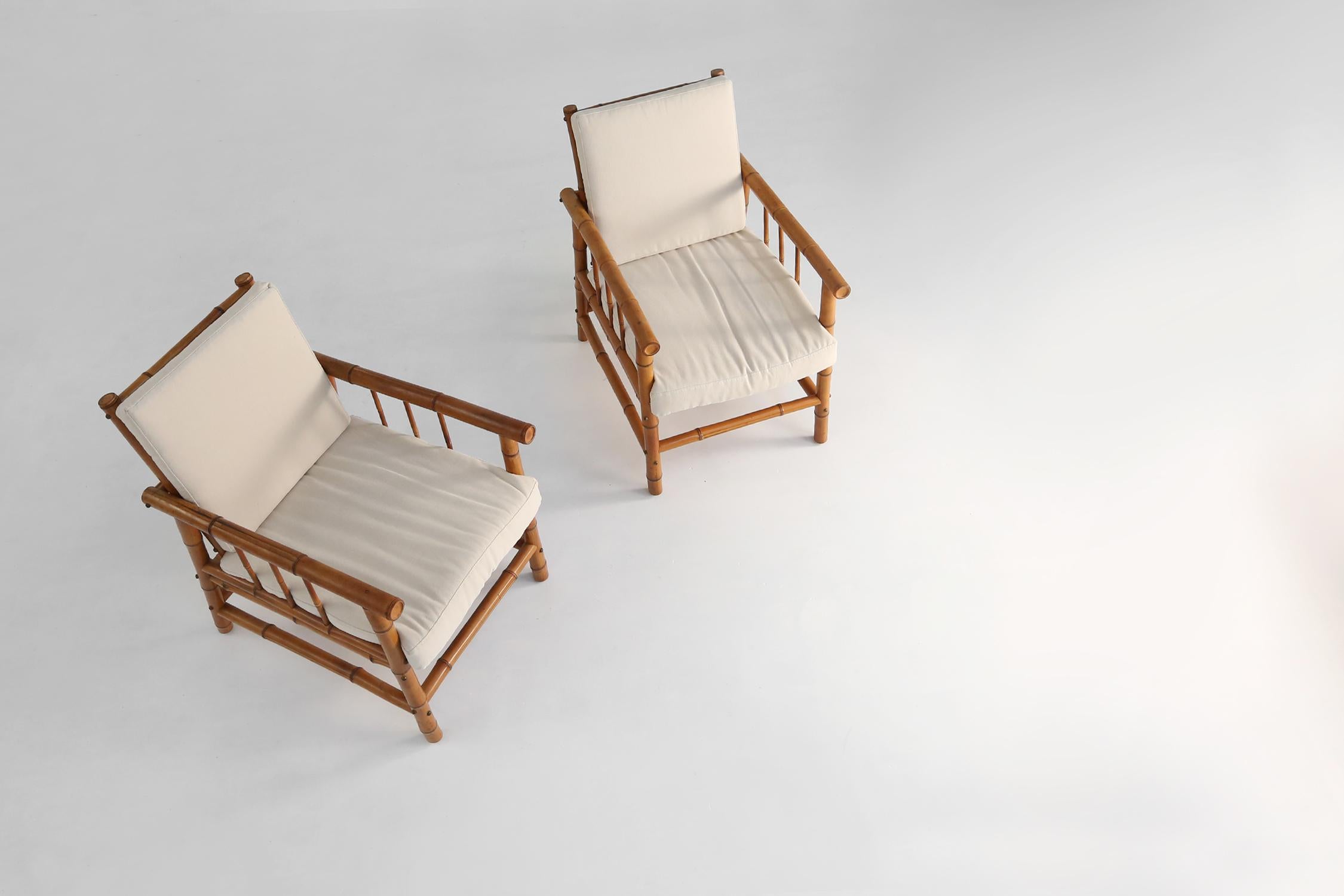 Set of Two Bamboo Armchairs 1960's 6