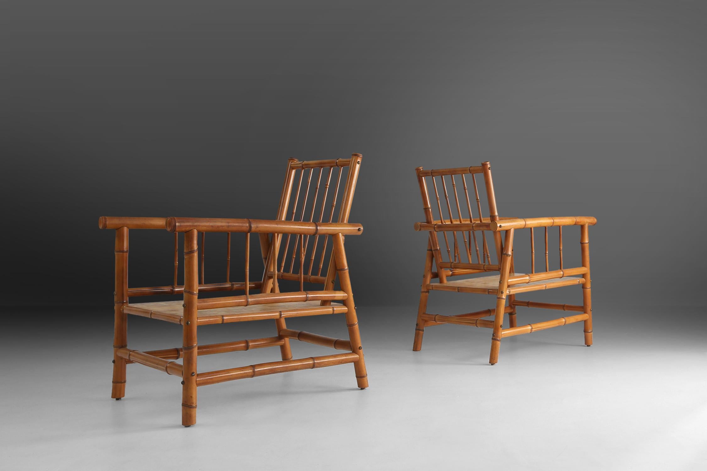 Set of Two Bamboo Armchairs 1960's 8