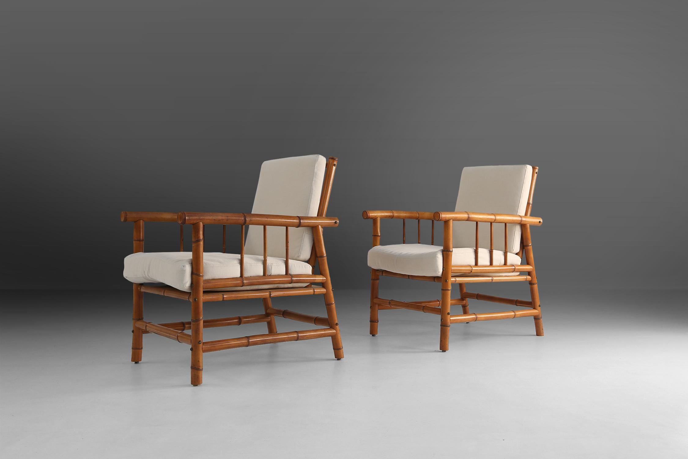 Set of Two Bamboo Armchairs 1960's 10