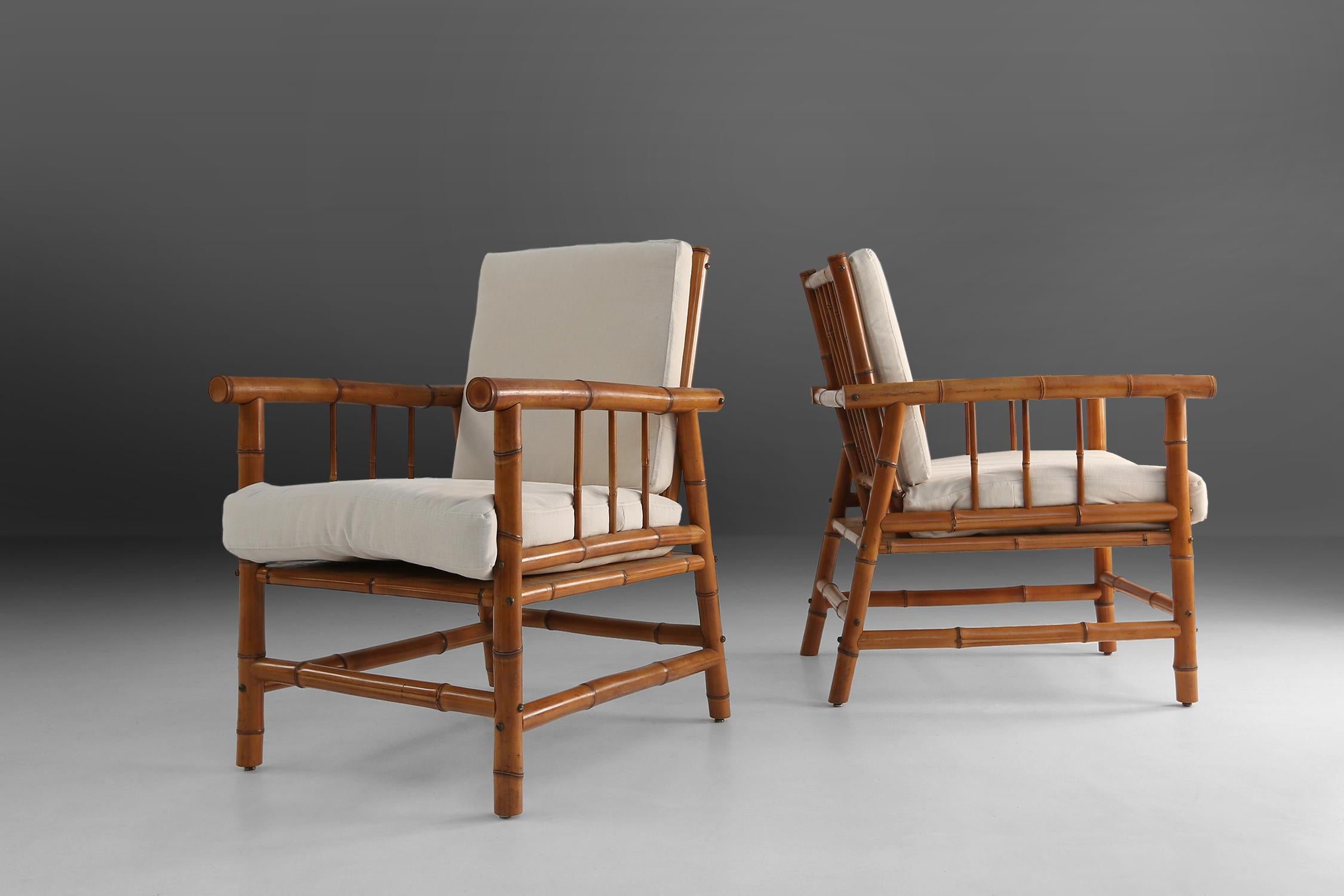Belgian Set of Two Bamboo Armchairs 1960's