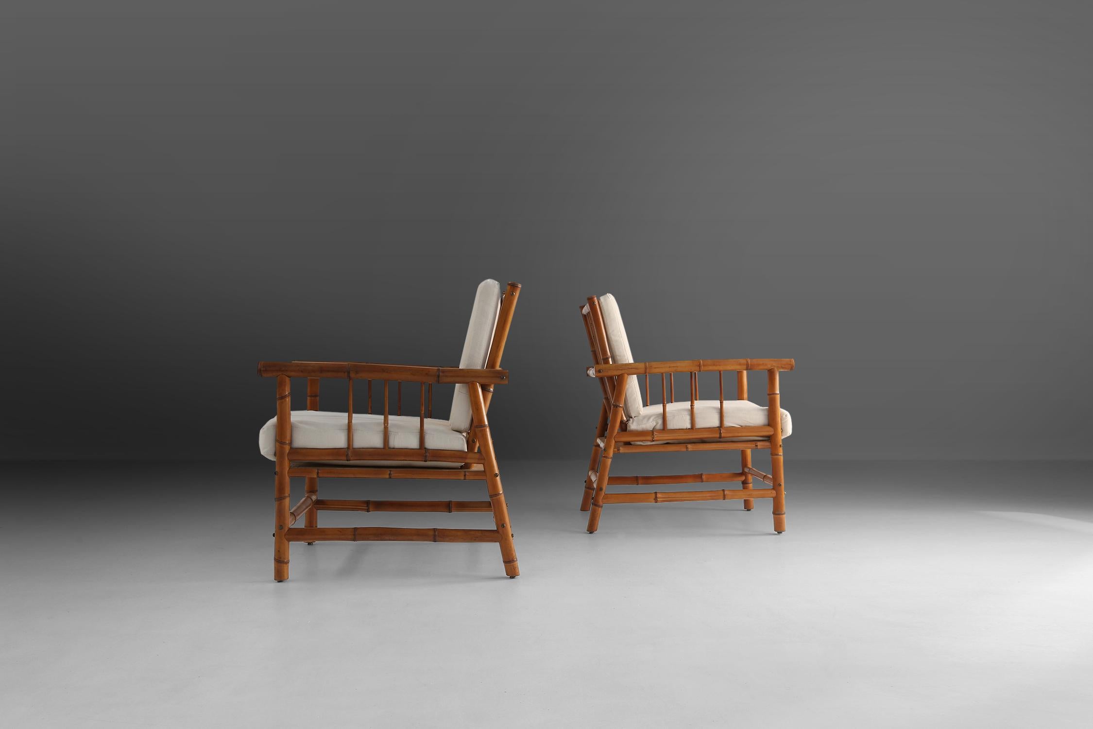 Set of Two Bamboo Armchairs 1960's In Good Condition In Meulebeke, BE