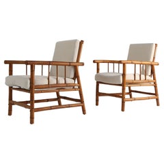 Ensemble de deux fauteuils en bambou, années 1960