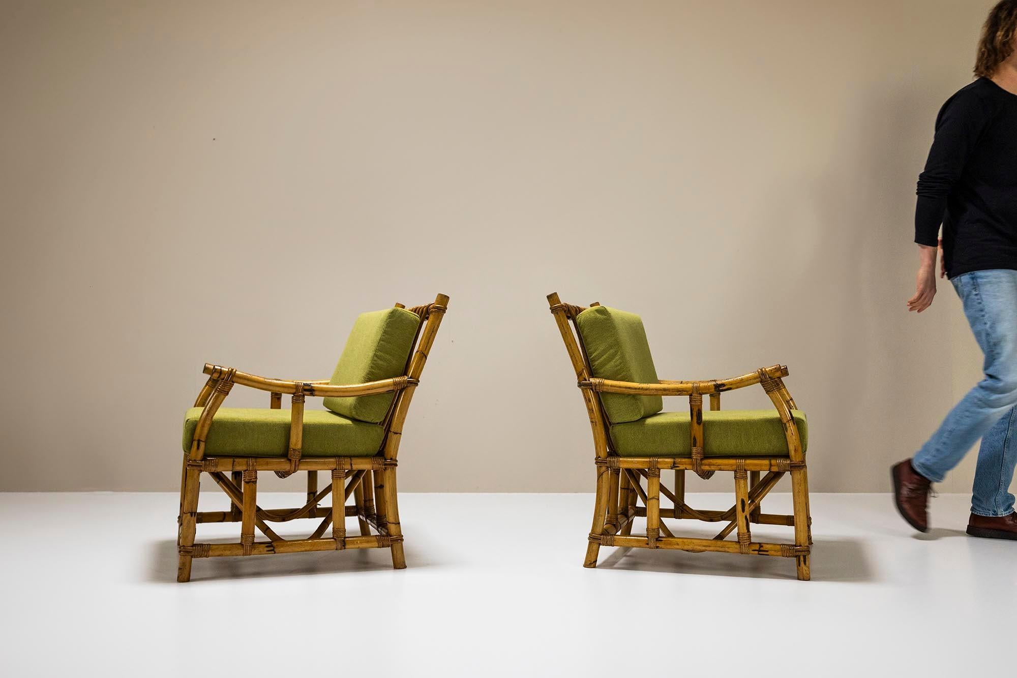 Conjunto de dos sillones de bambú al estilo de Vivai del Sud, Italia Años 70 Moderno de mediados de siglo en venta