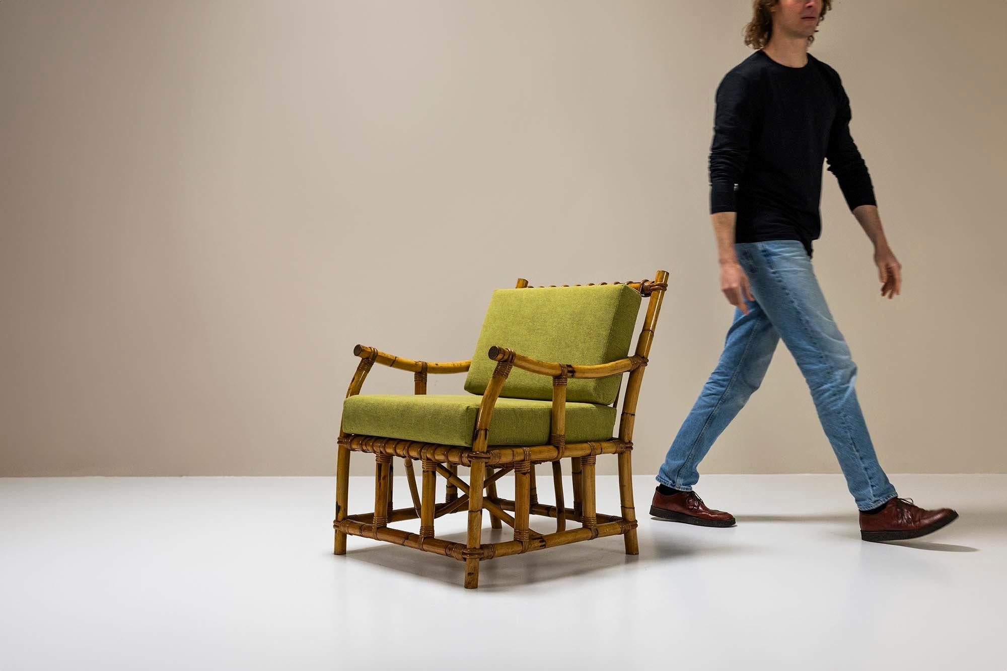 Conjunto de dos sillones de bambú al estilo de Vivai del Sud, Italia Años 70 en Bueno estado para la venta en Hellouw, NL