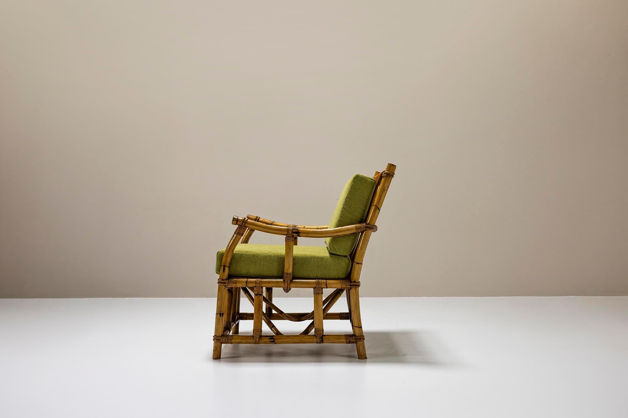 Conjunto de dos sillones de bambú al estilo de Vivai del Sud, Italia Años 70 finales del siglo XX en venta