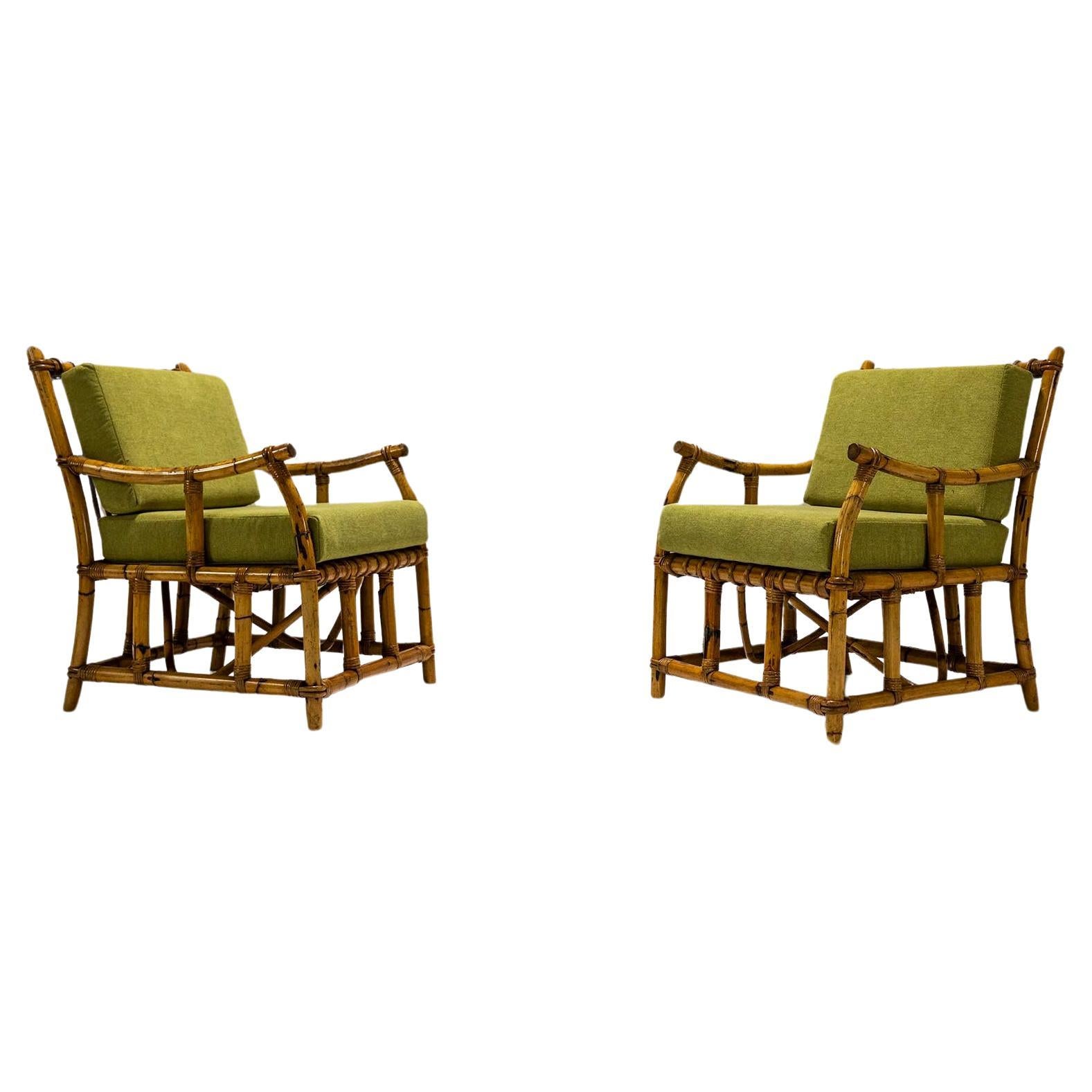 Set of Two Bamboo Armchairs in the Style of Vivai del Sud, Italy 1970s