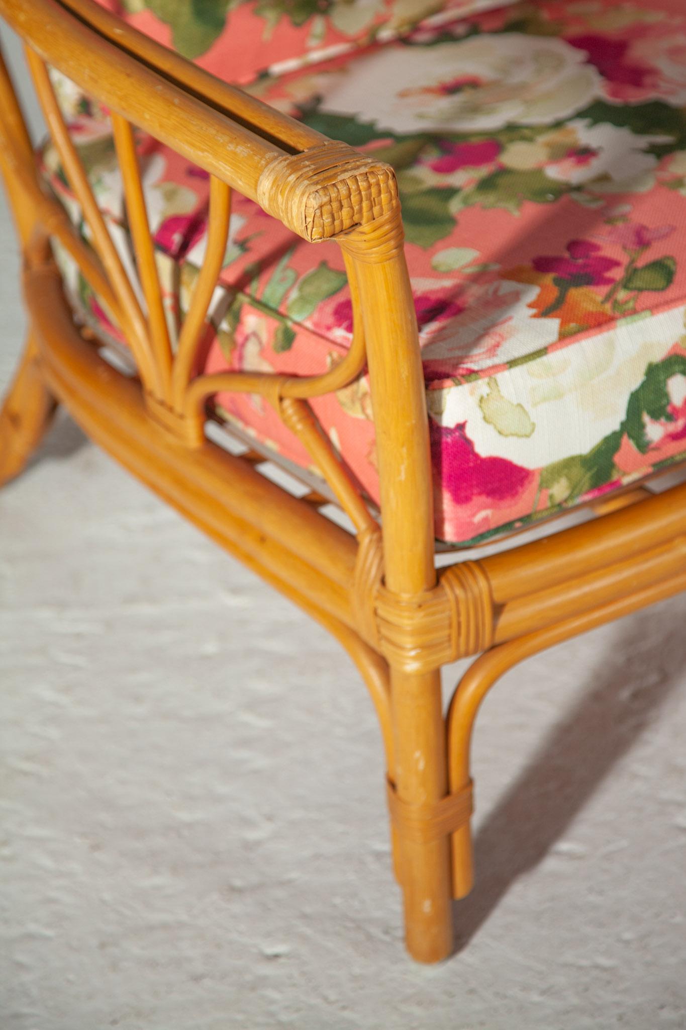 Fait main Ensemble de deux chaises longues en bambou à motifs floraux Boho Chique