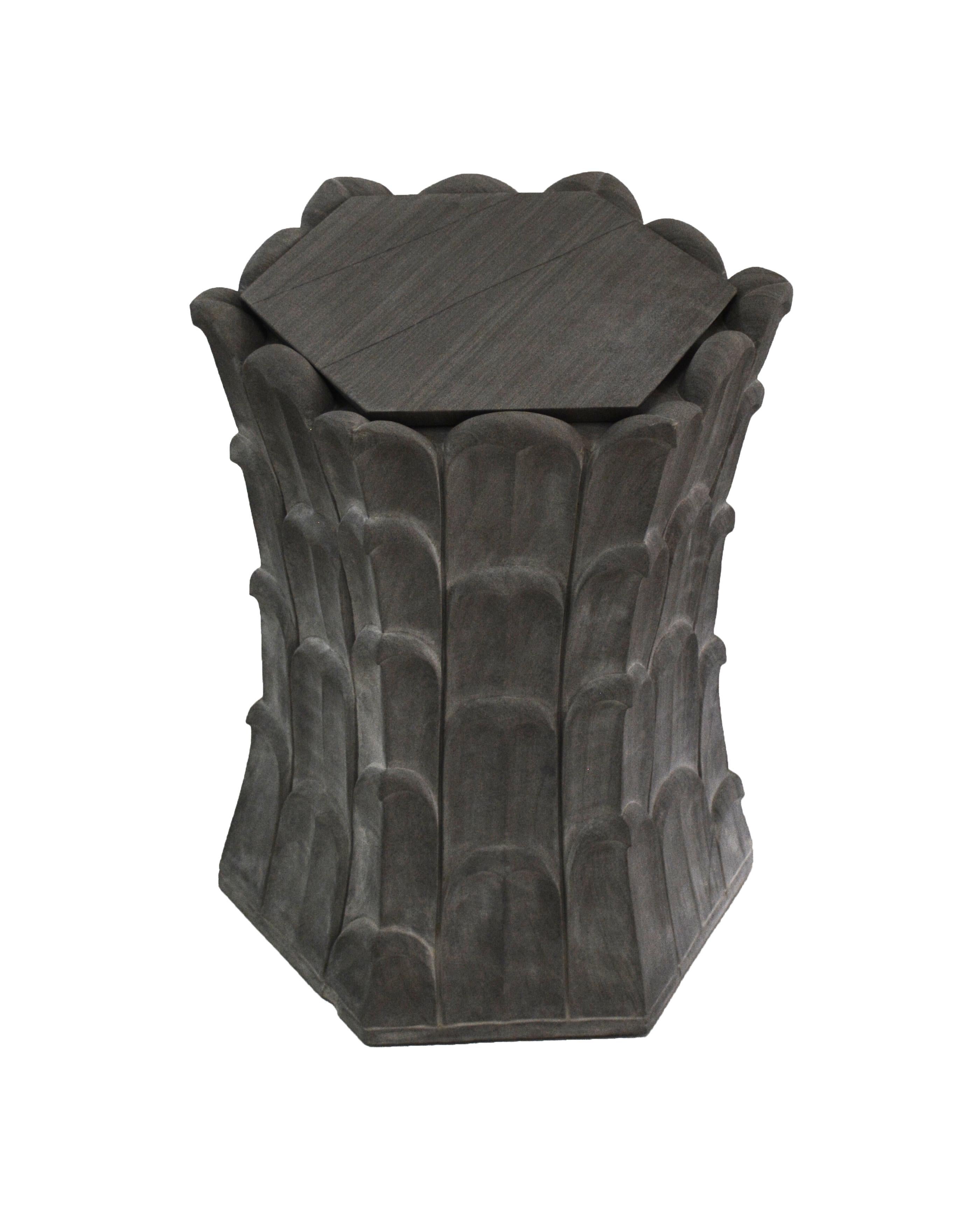 Indian Set of Two Bamboo Grove Side Tables in Agra Grey Stone Handcrafted in India For Sale