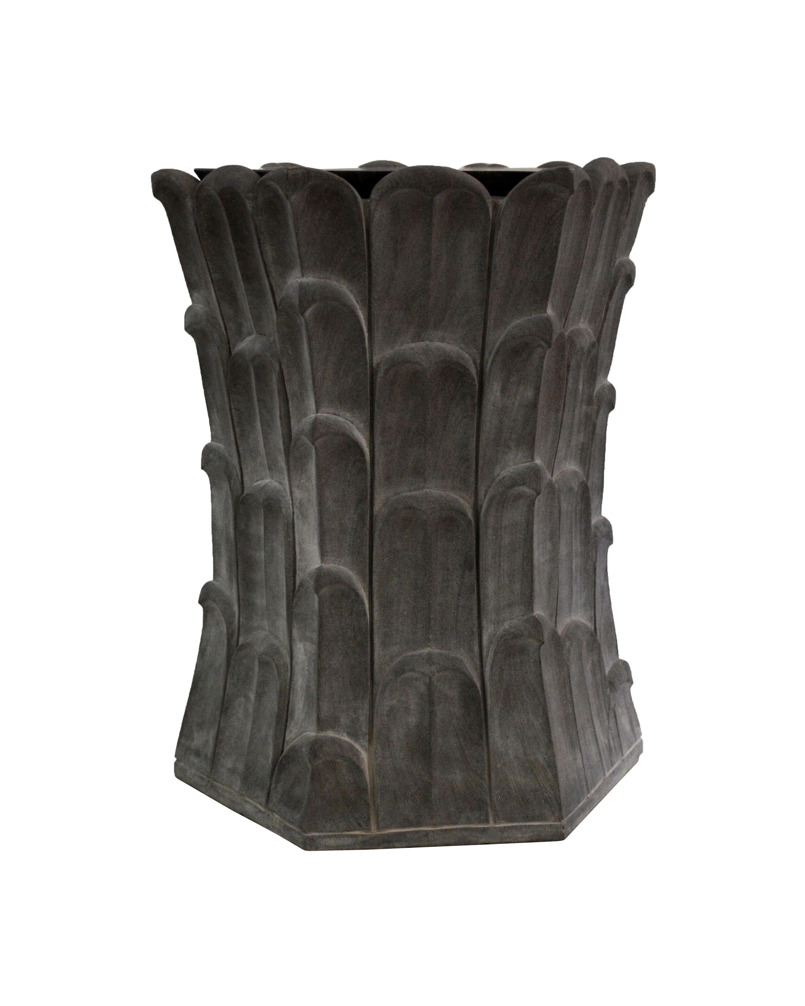Hand-Carved Set of Two Bamboo Grove Side Tables in Agra Grey Stone Handcrafted in India For Sale