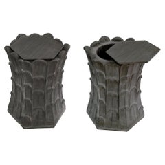 Set of Two Bamboo Grove Side Tables in Agra Grey Stone Handcrafted in India