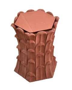 Set of Two Bamboo Grove Side Tables in Agra Red Stone Handcrafted in India