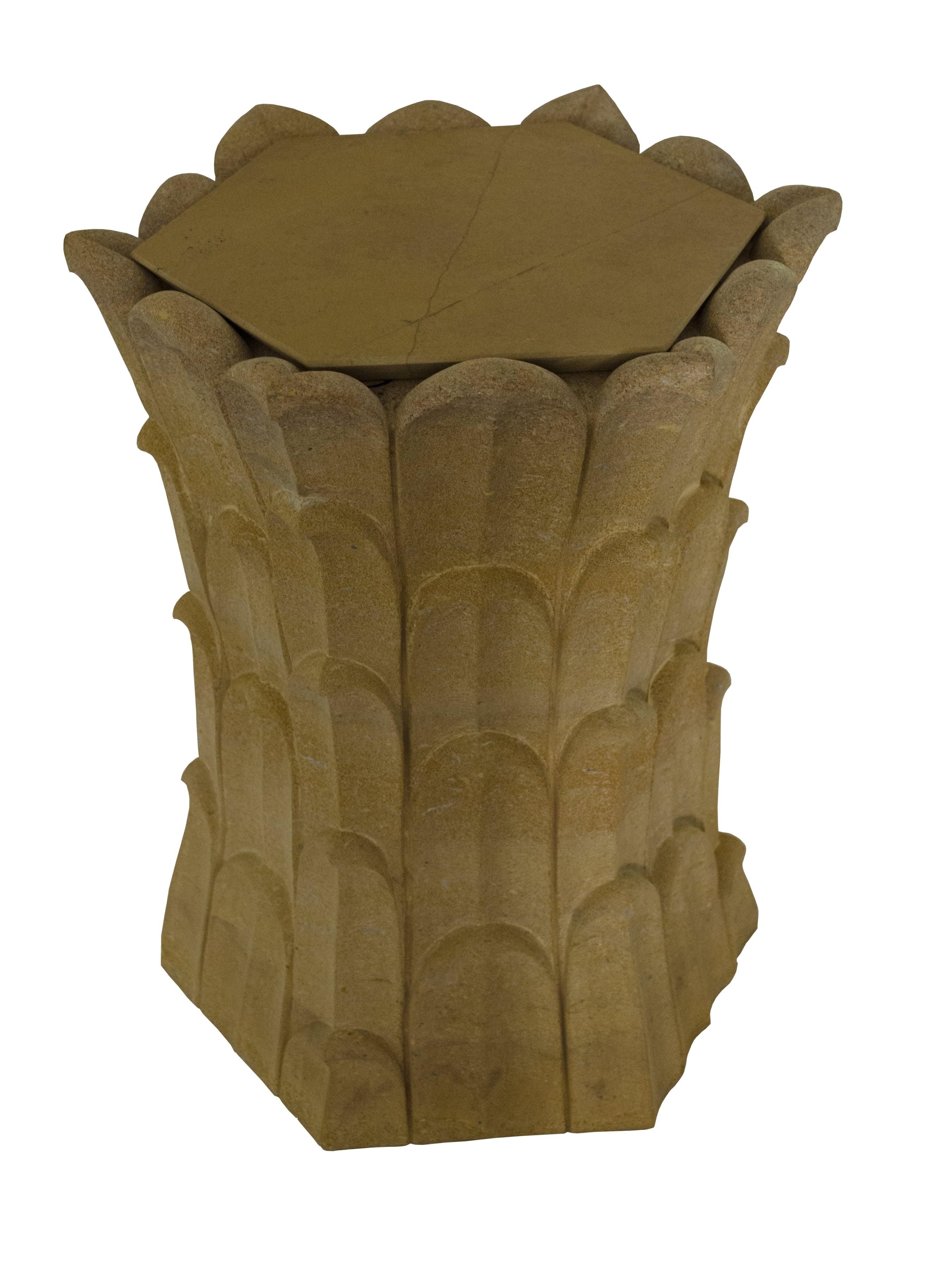 Other Set of Two Bamboo Grove Side Tables in Jaisalmer Stone Handcrafted in India For Sale