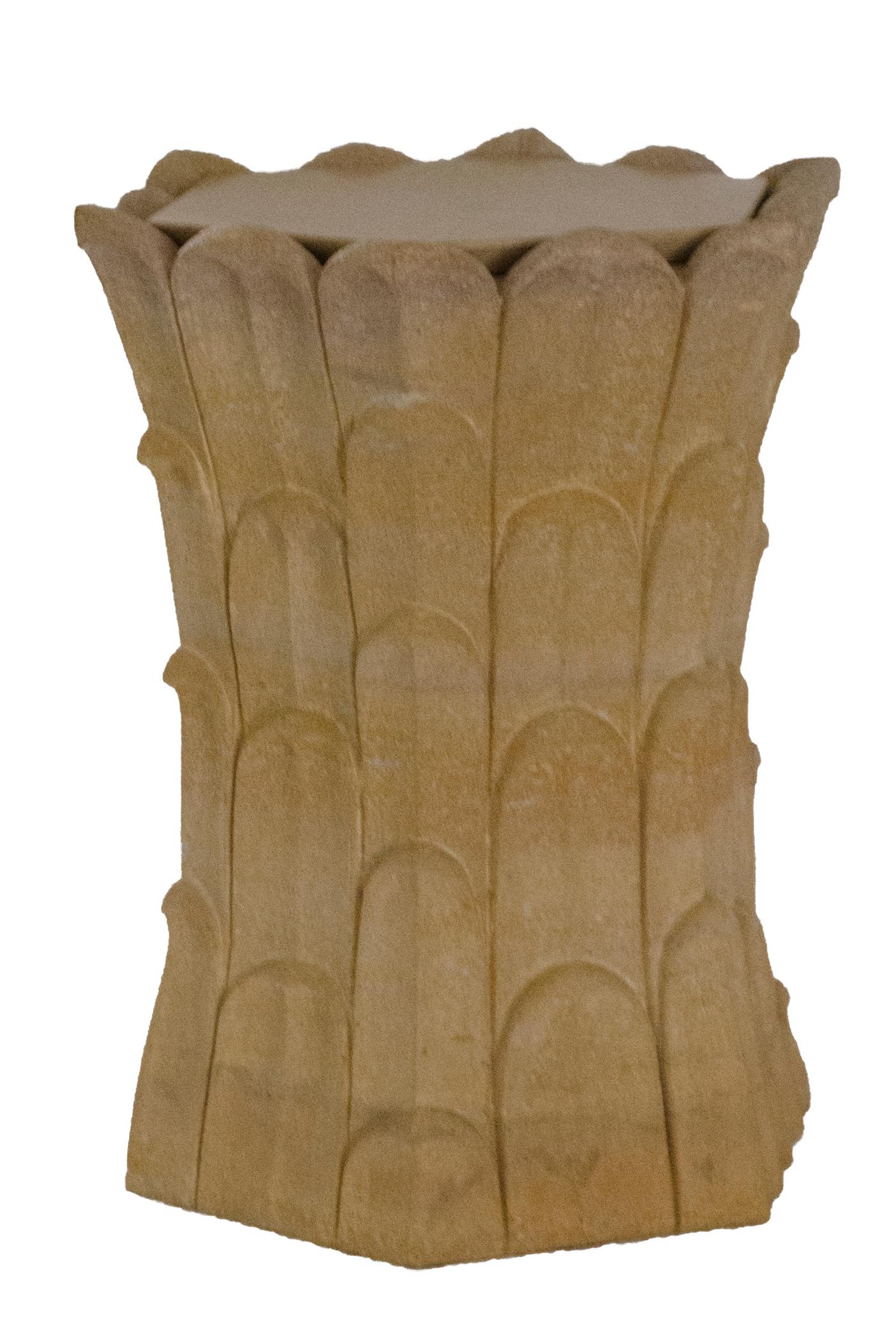 Indian Set of Two Bamboo Grove Side Tables in Jaisalmer Stone Handcrafted in India For Sale