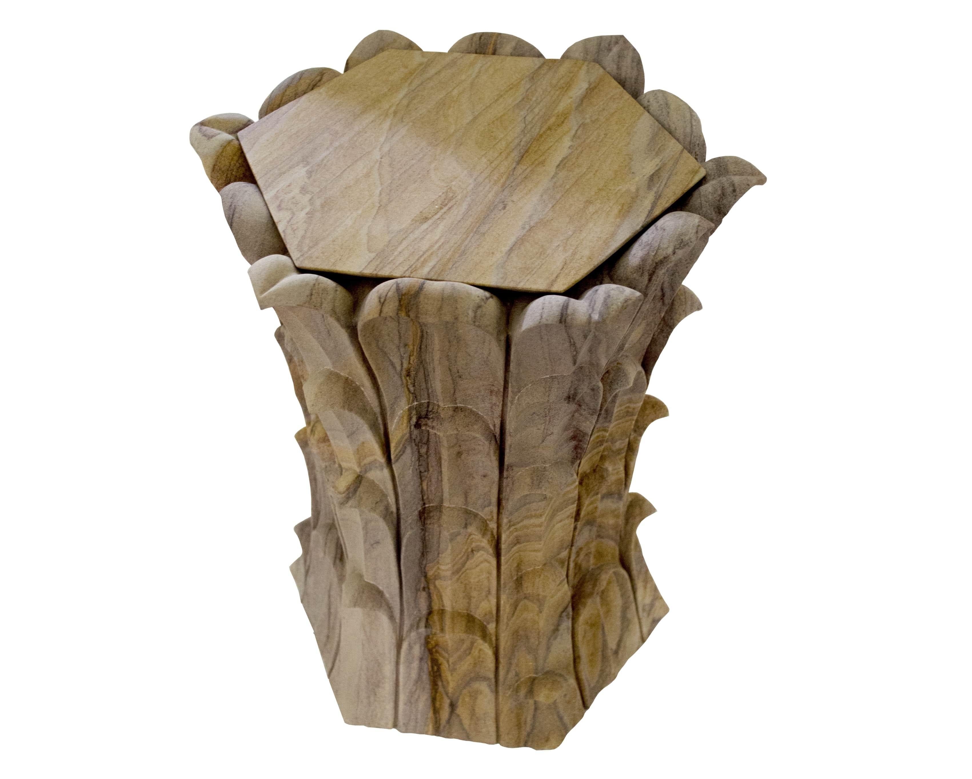 Indian Set of Two Bamboo Grove Side Tables Rainbow Teakwood Stone Handcrafted in India For Sale