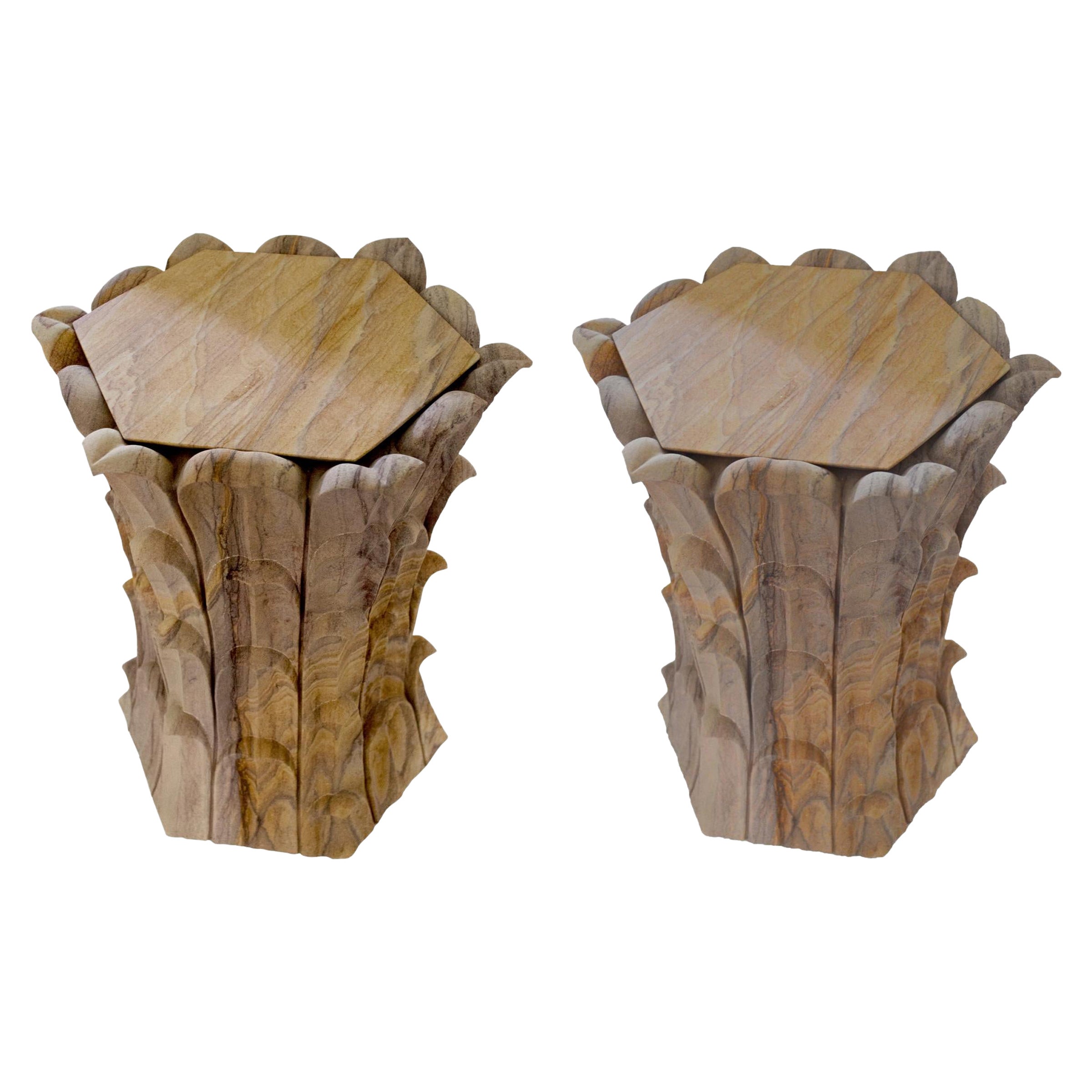 Set di due tavolini di bambù Rainbow Teakwood Stone realizzati a mano in India