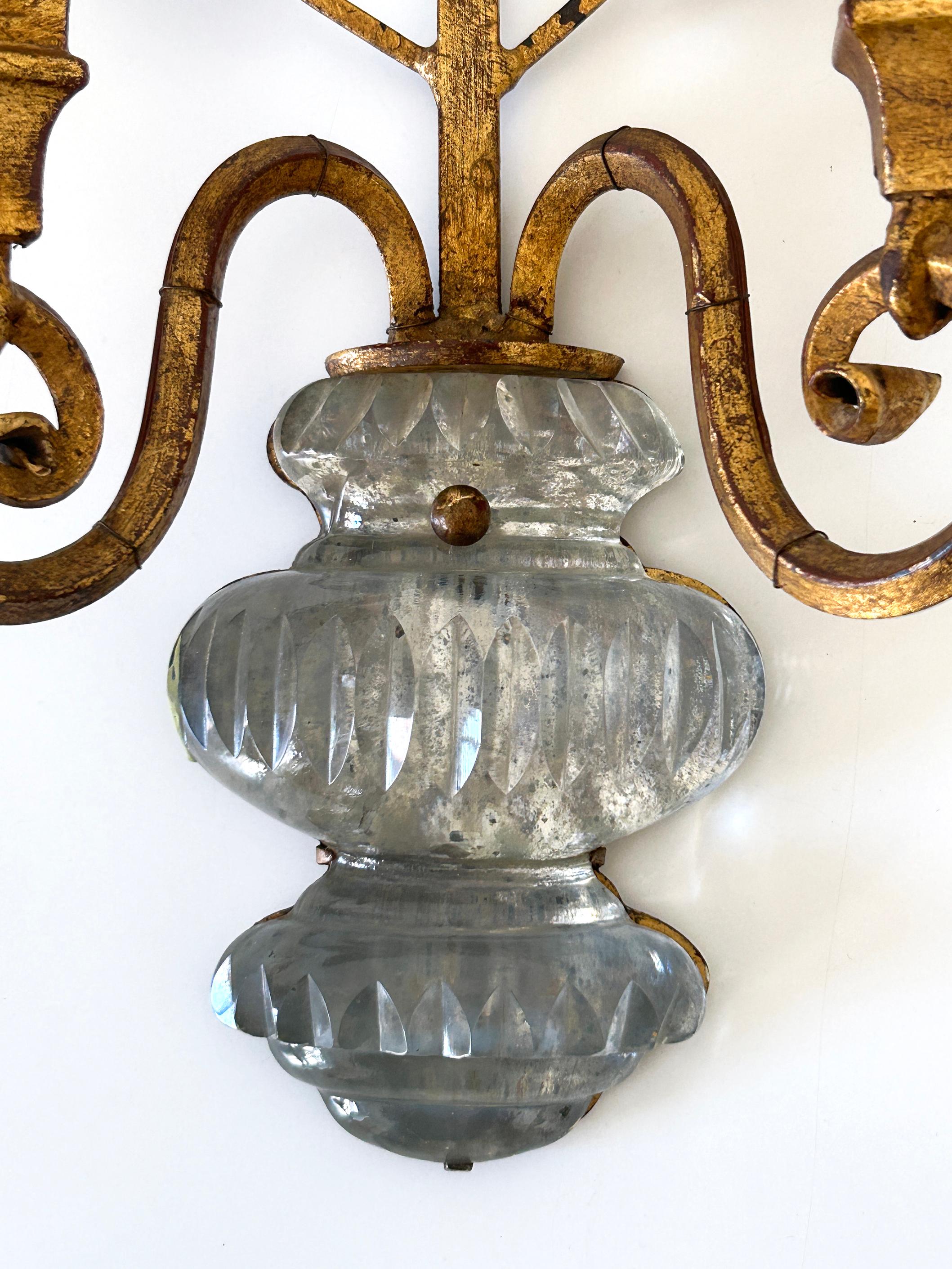 Set di due lampade da parete o scendiletto in cristallo e metallo dorato Banci Firenze 1960s Italia in vendita 10