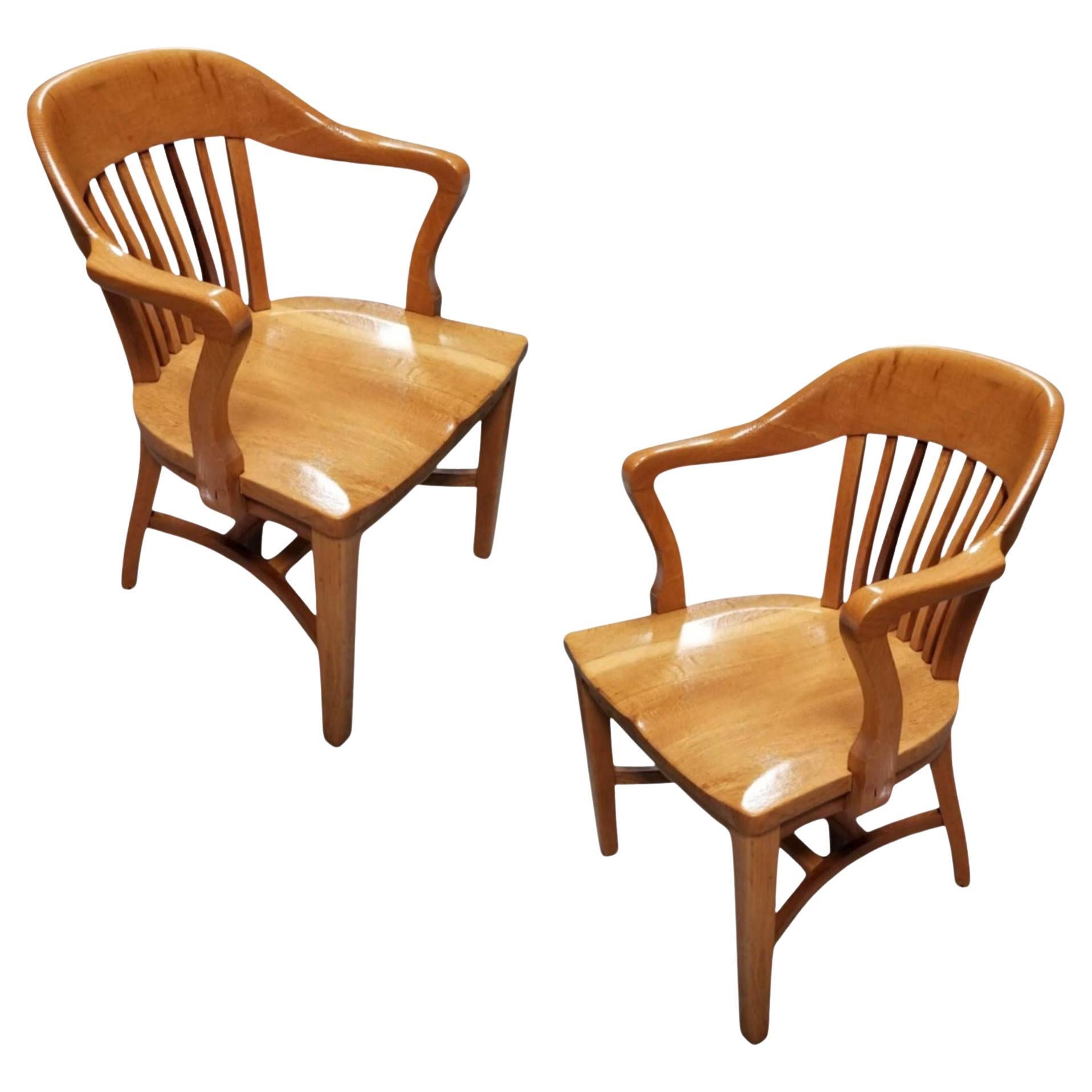 Set of Two Bankers "980" Oak Table Office Chairs by Jasper
