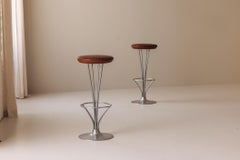 Set of Two Bar Stools patinated leather by Piet Hein for Fritz Hansen, DK 1960s.