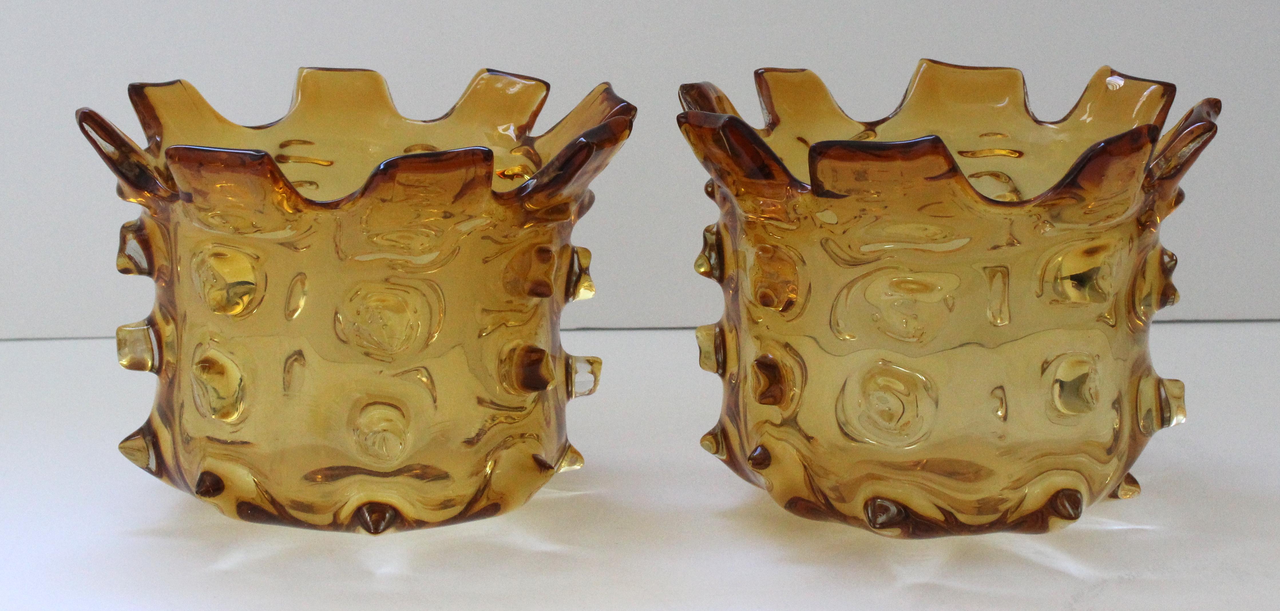 Set of Two Barovier Et Toso Style Murano Glass Vases In Good Condition In West Palm Beach, FL