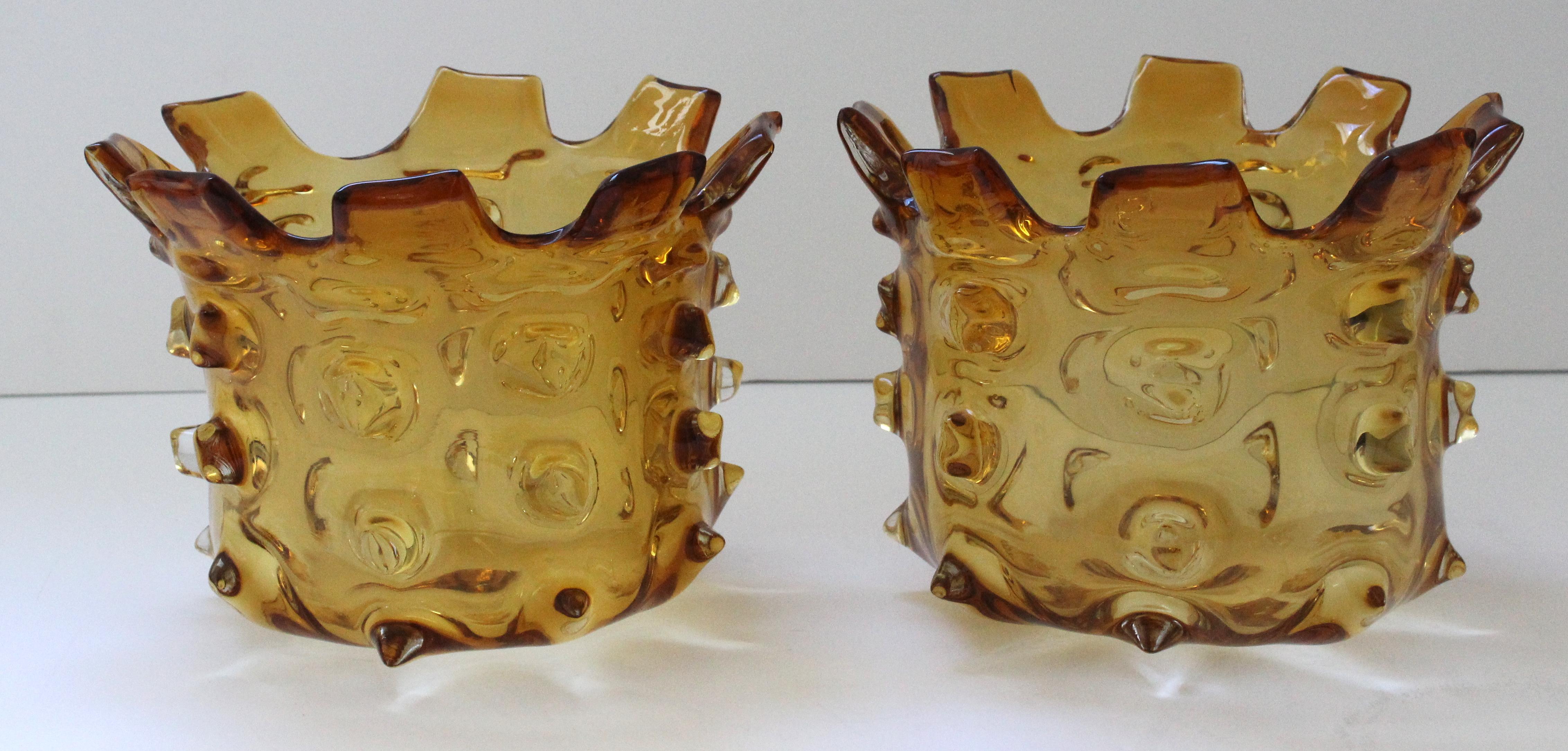 20th Century Set of Two Barovier Et Toso Style Murano Glass Vases