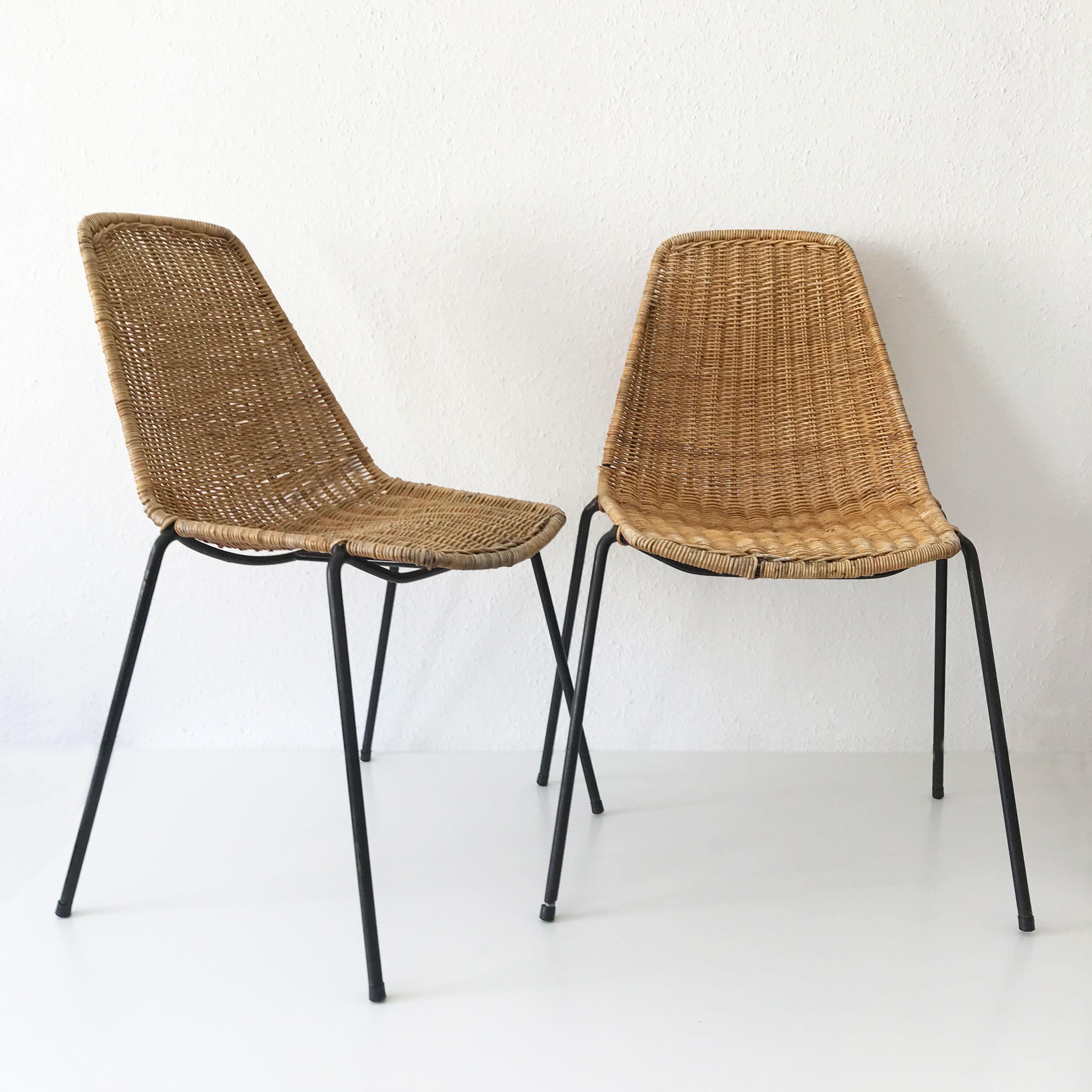 Enameled Set of Two Basket Chairs and Stool by Gian Franco Legler, 1951, Switzerland