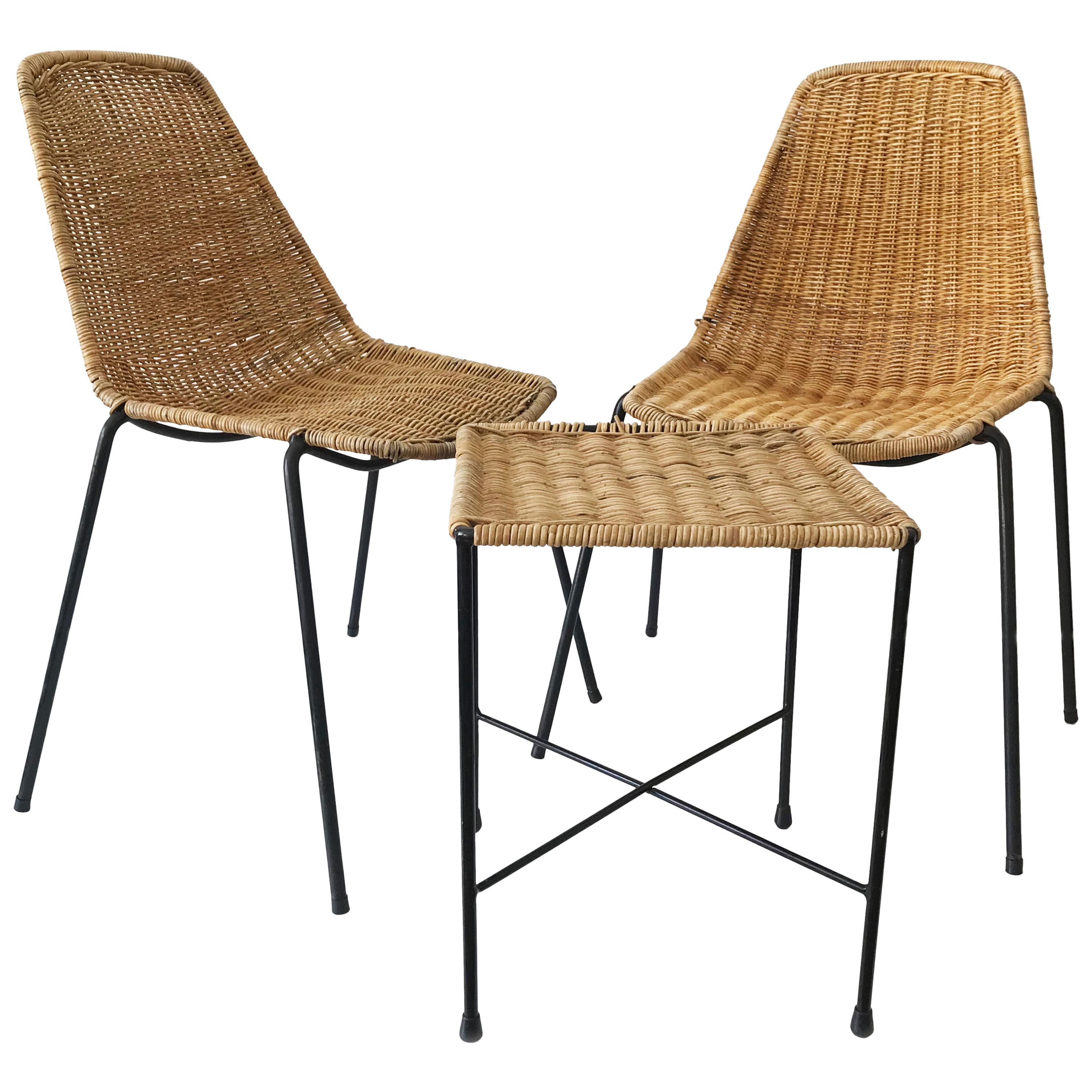 Set of Two Basket Chairs and Stool by Gian Franco Legler, 1951, Switzerland