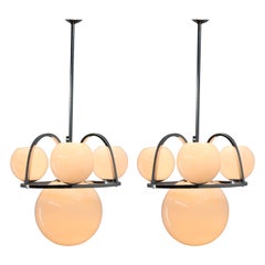 Set of Two Bauhaus Chrome-Plated Chandeliers, 1930s
