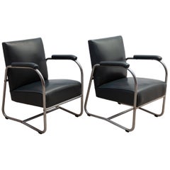 Set of Two Bauhaus Chrome Tubular Steel Easy Armchairs, 1930s by Gispen, 1935