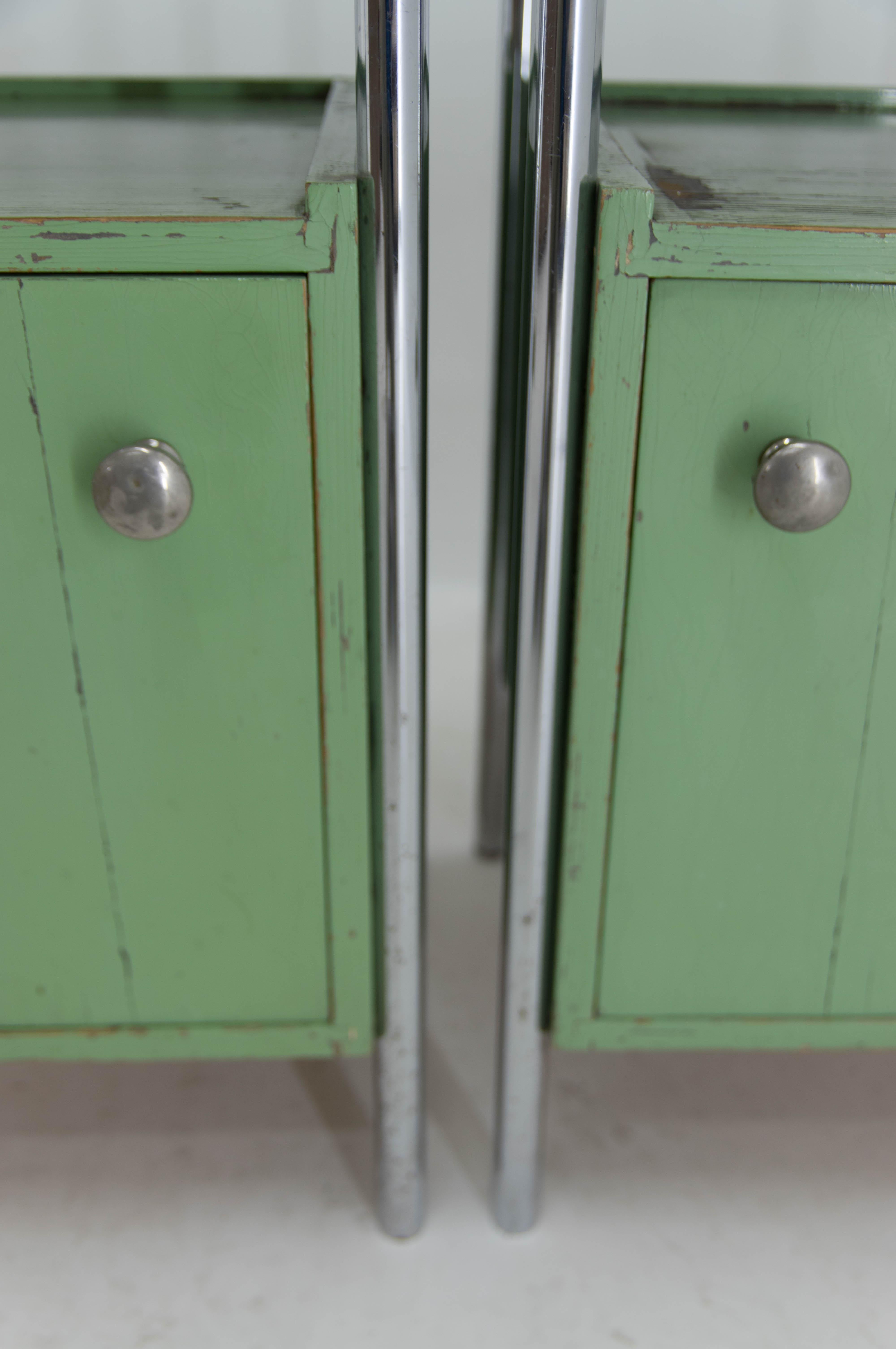 Nickel Set of Two Bauhaus Night Stands by Vichr & Co., 1930s
