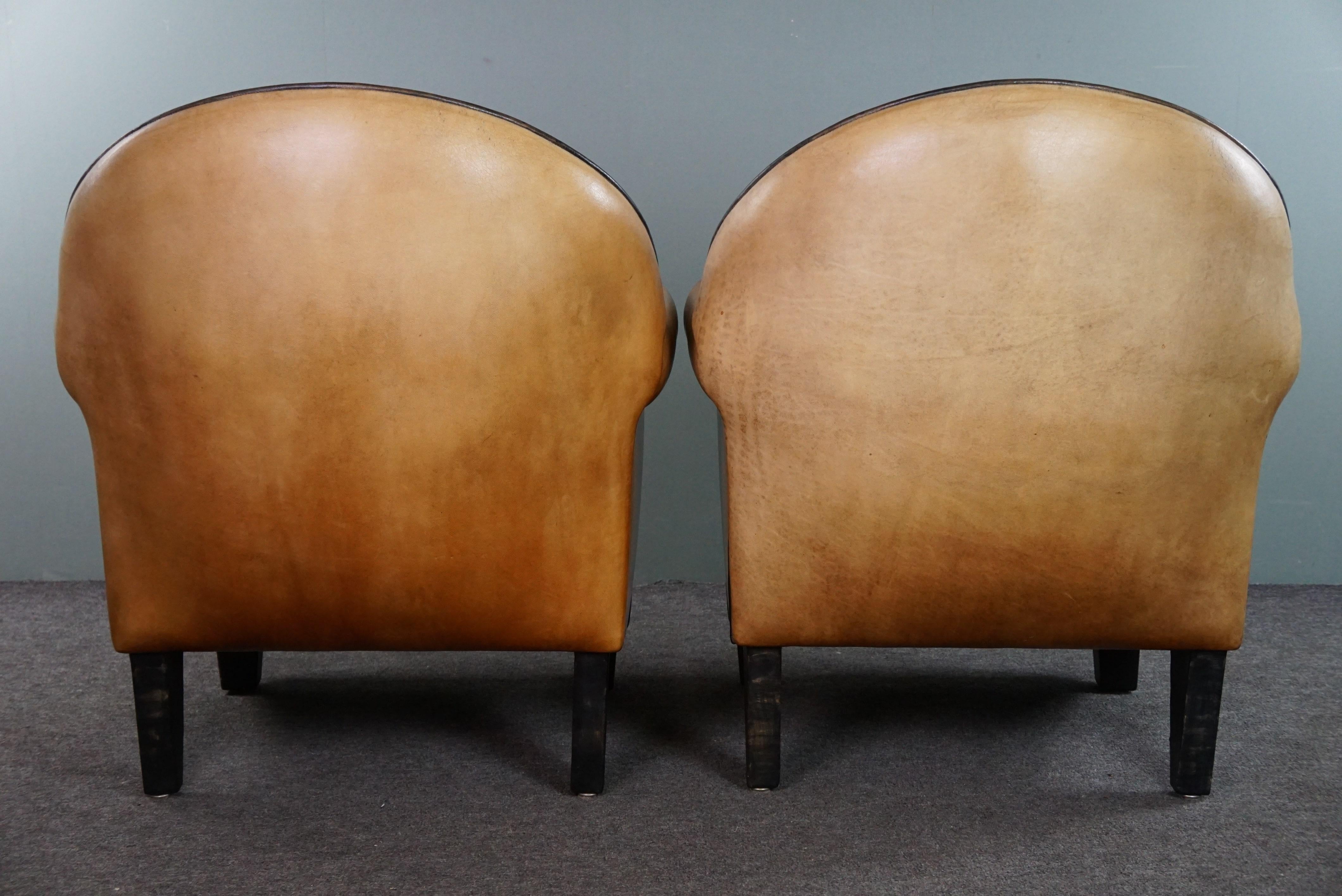 Set of two beautiful Bart van Bekhoven sheep leather design armchairs For Sale 5