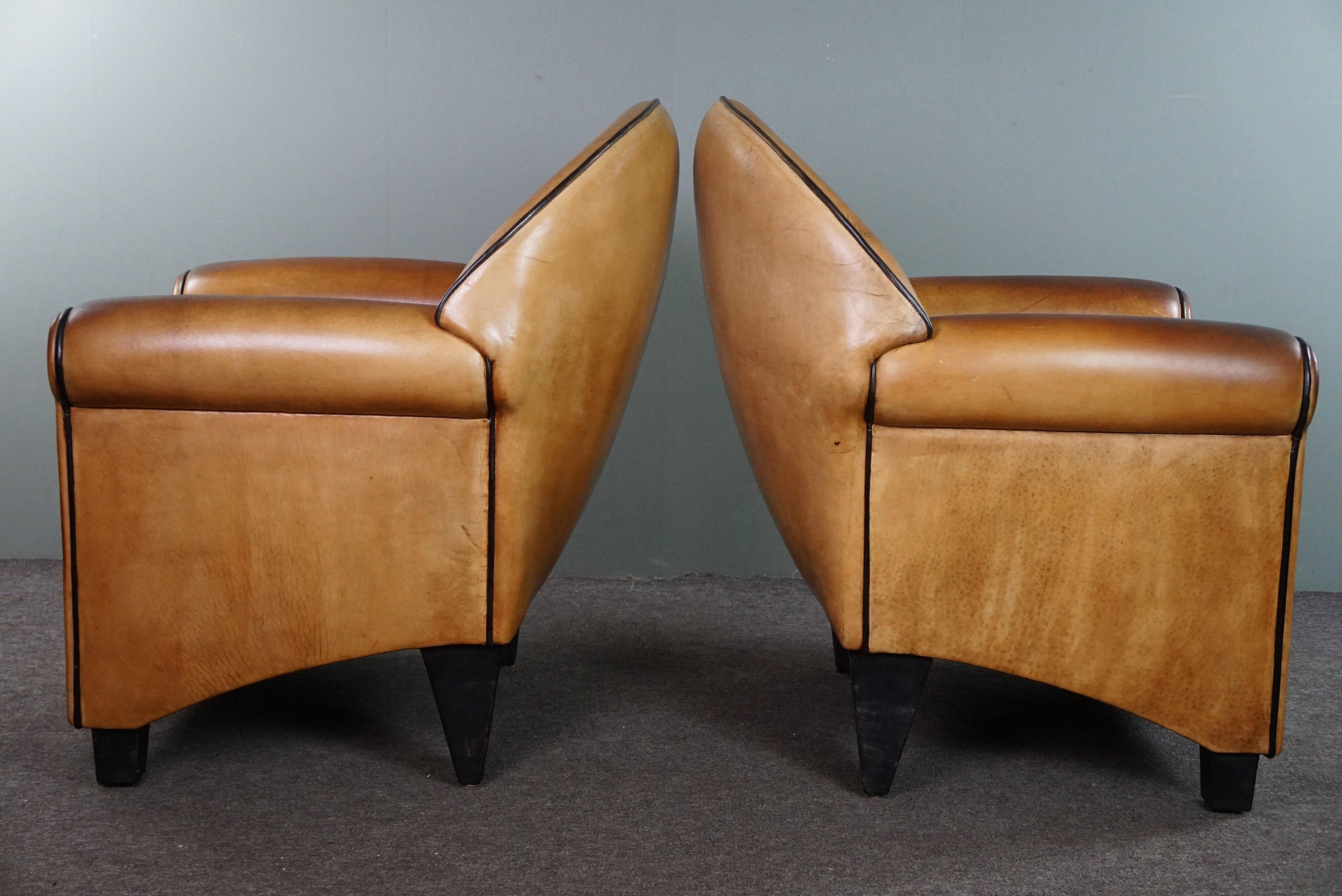 Set of two beautiful Bart van Bekhoven sheep leather design armchairs For Sale 6