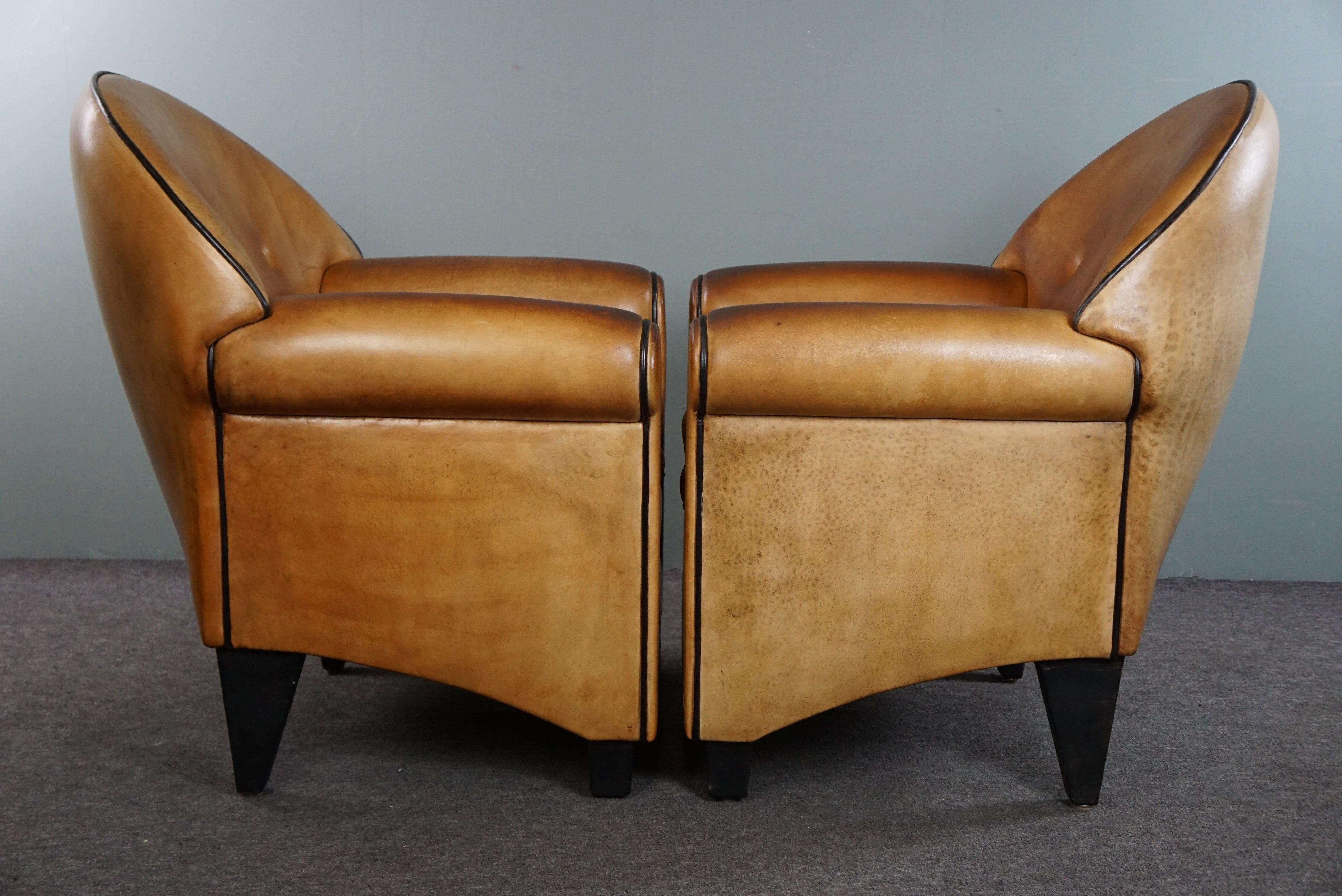 Set of two beautiful Bart van Bekhoven sheep leather design armchairs For Sale 4