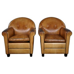 Vintage Set of two beautiful Bart van Bekhoven sheep leather design armchairs