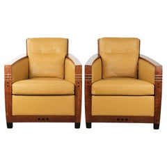 Set of two beautiful yellow cowhide Art Deco design armchairs