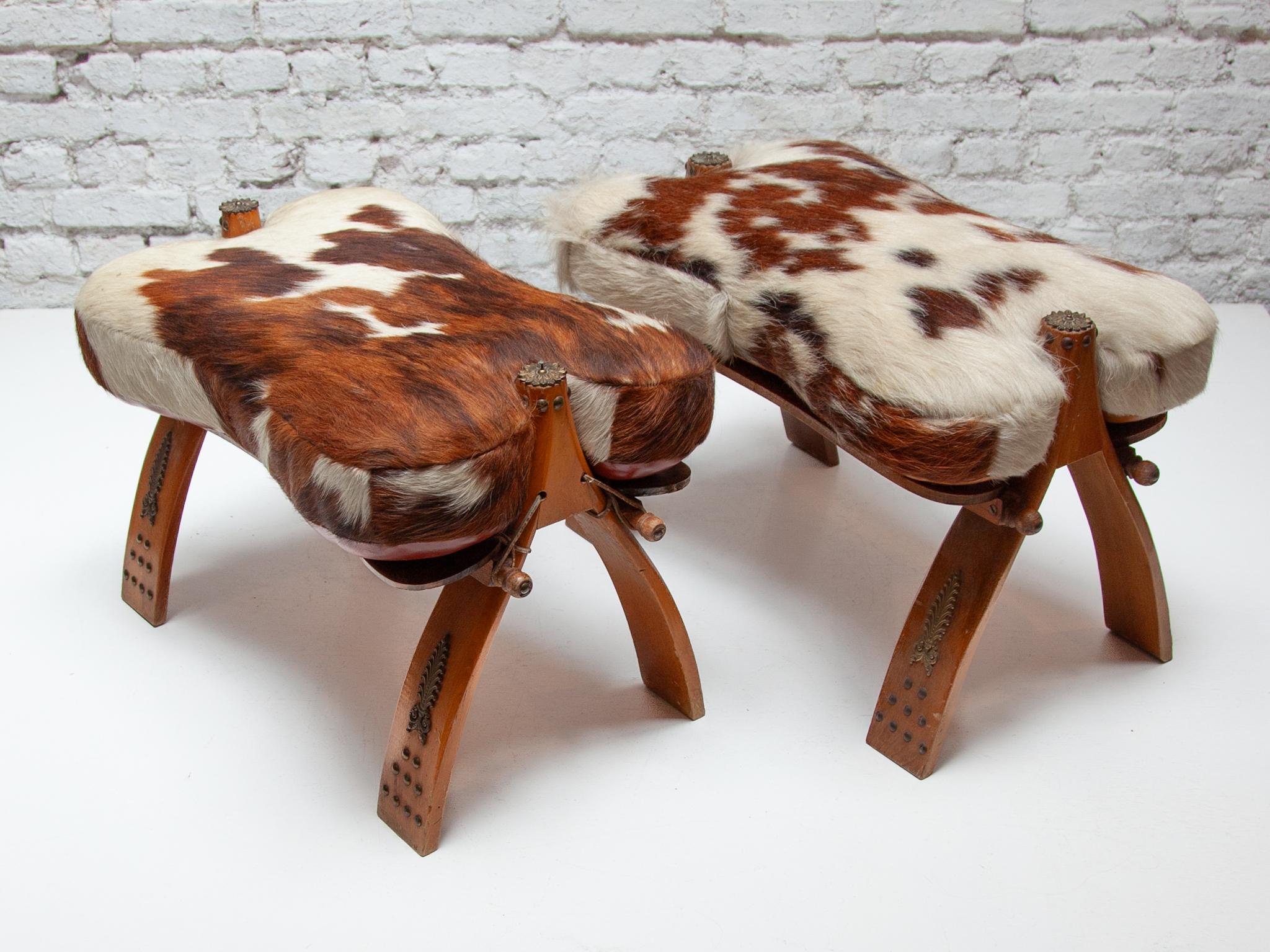 Set of Two Bedouin Camel Saddle & Hide Stools, Ottoman, 1970s 3