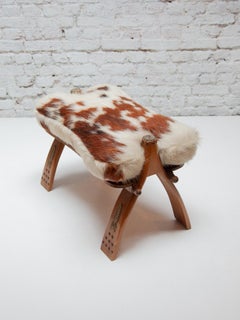 Set of Two Bedouin Camel Saddle & Hide Stools, Ottoman, 1970s