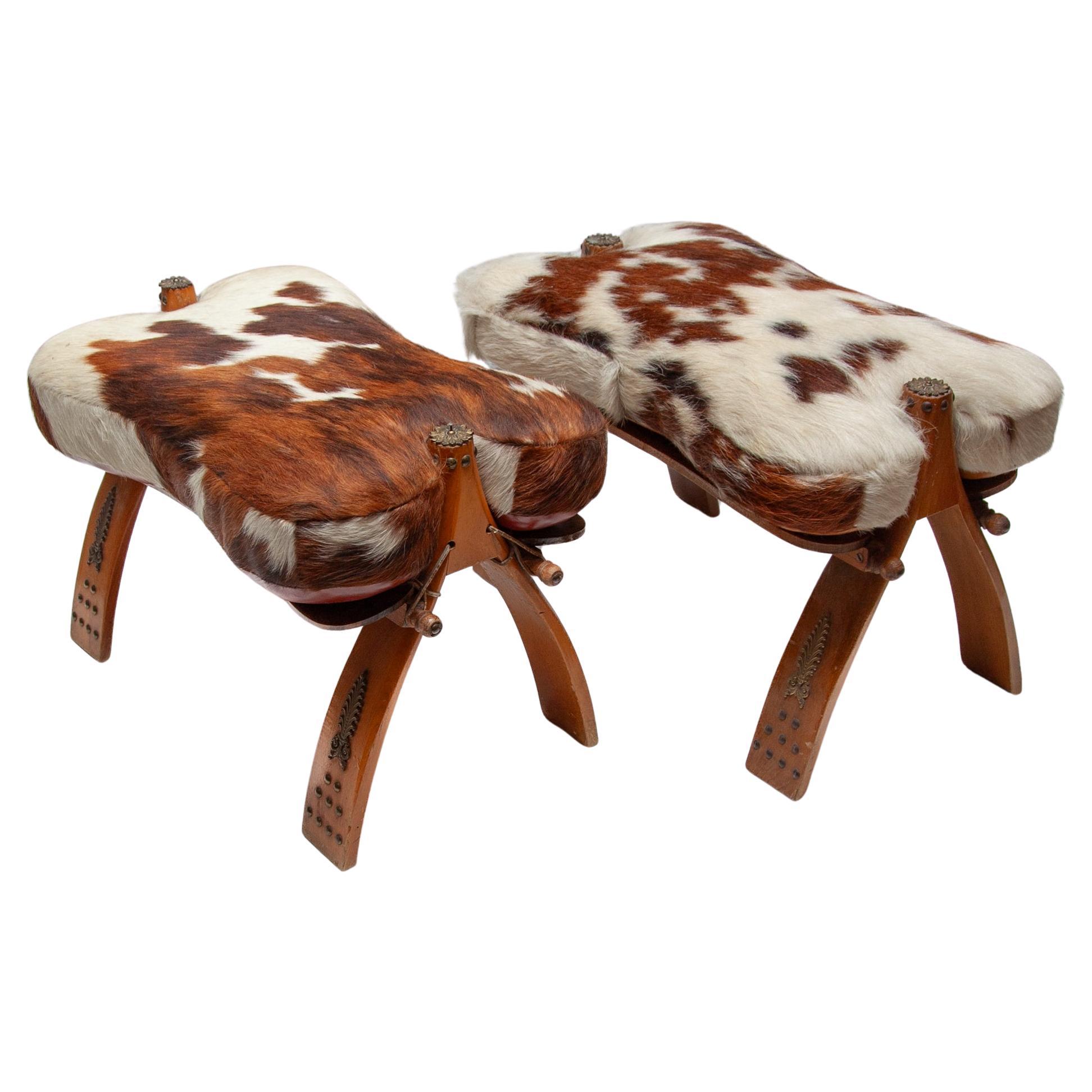 Set of Two Bedouin Camel Saddle & Hide Stools, Ottoman, 1970s 