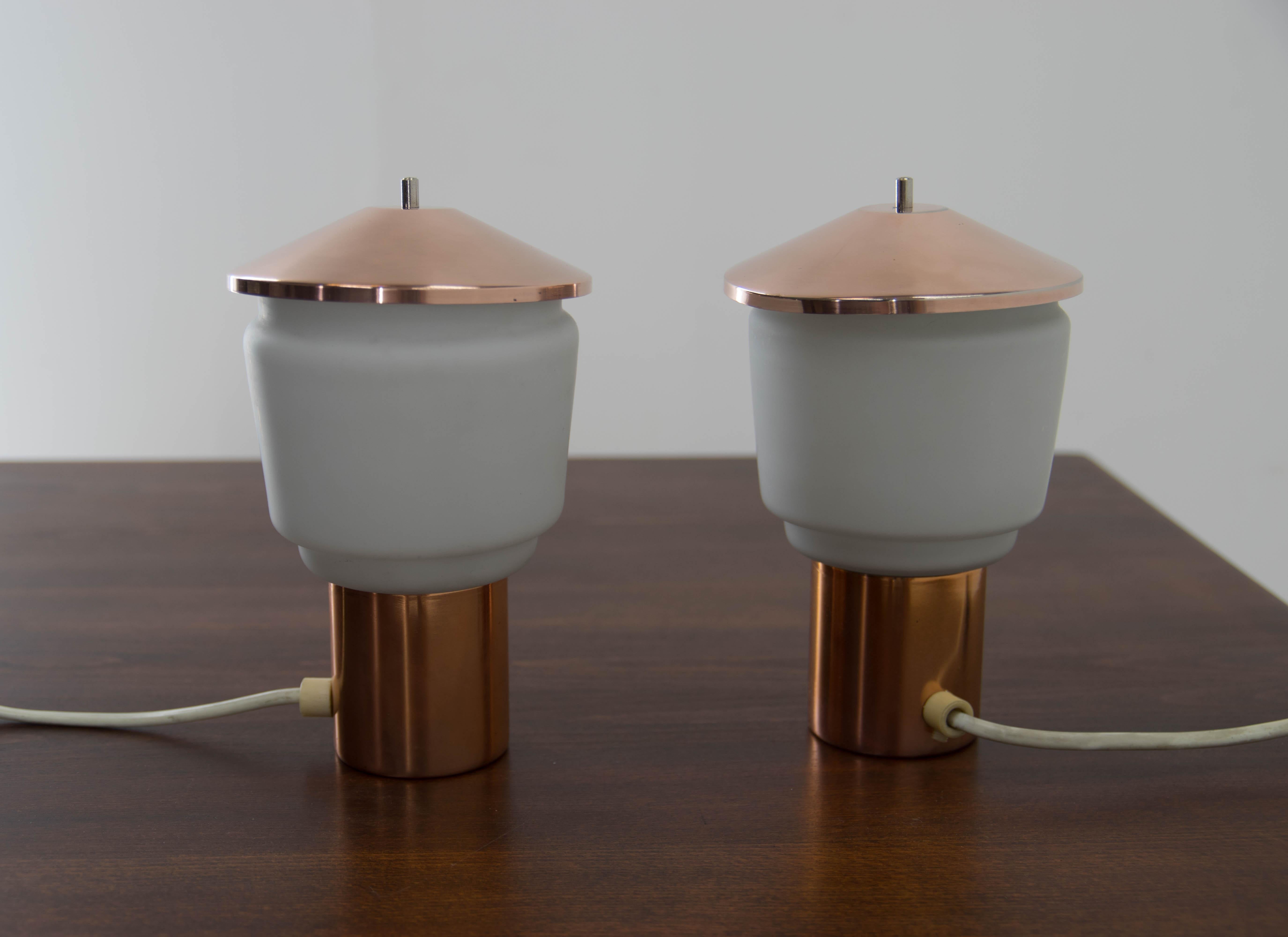 Mid-Century Modern Set of Two Bedside Lamps by Lustry, Kamenicky Senov, 1970s For Sale