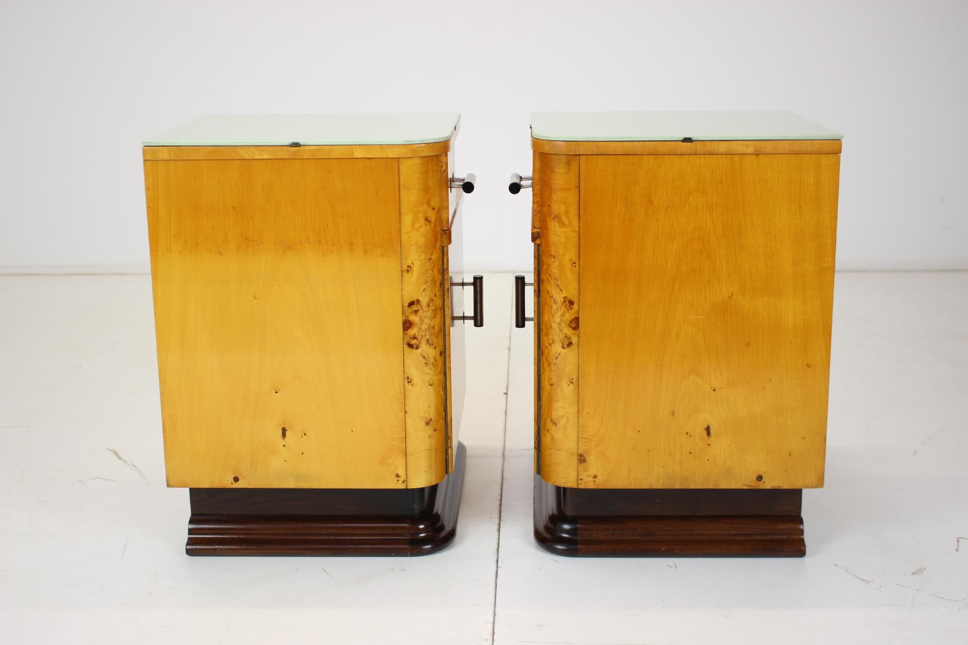 Glass Set of Two Bedside Tables Designed by Jindřich Halabala for UP Závody, 1950's For Sale