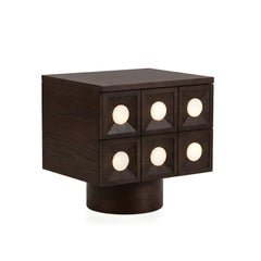 Set of Two Bedside Tables in Espresso Oak with Selenite Inlays