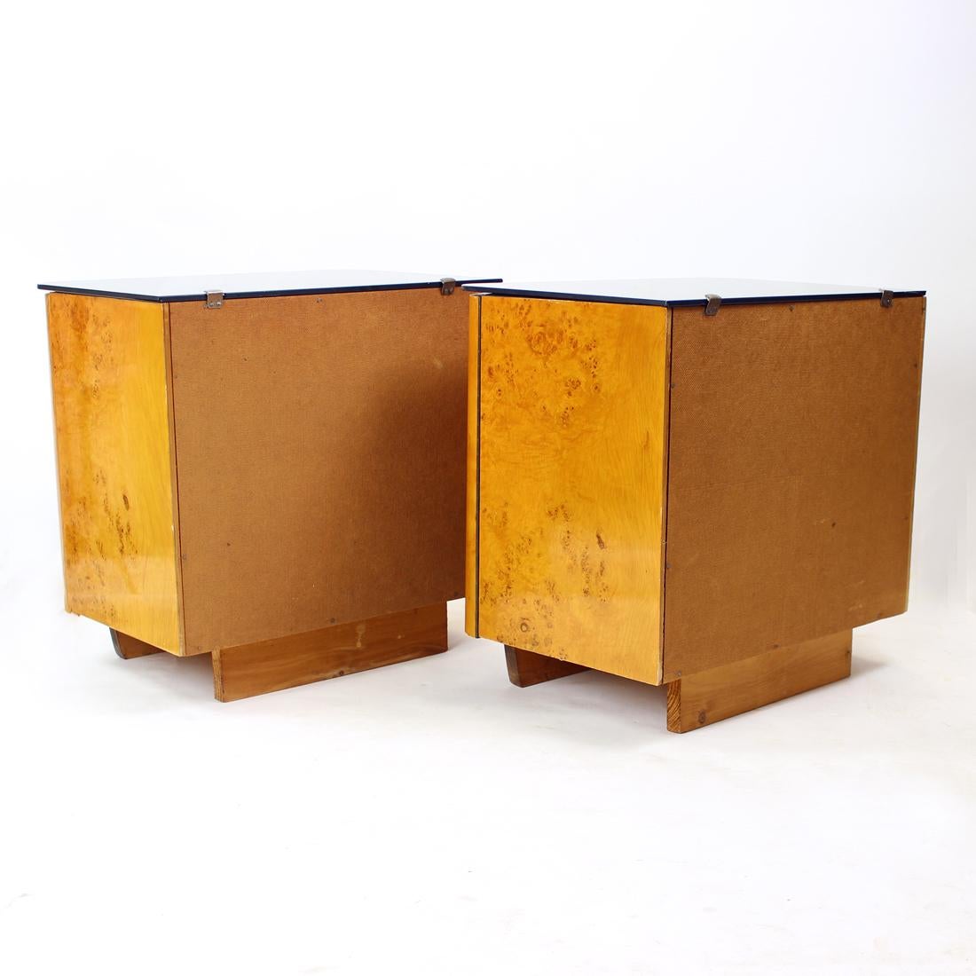 Set of Two Bedside Tables in Wood & Glass, Czechoslovakia, 1940s 3