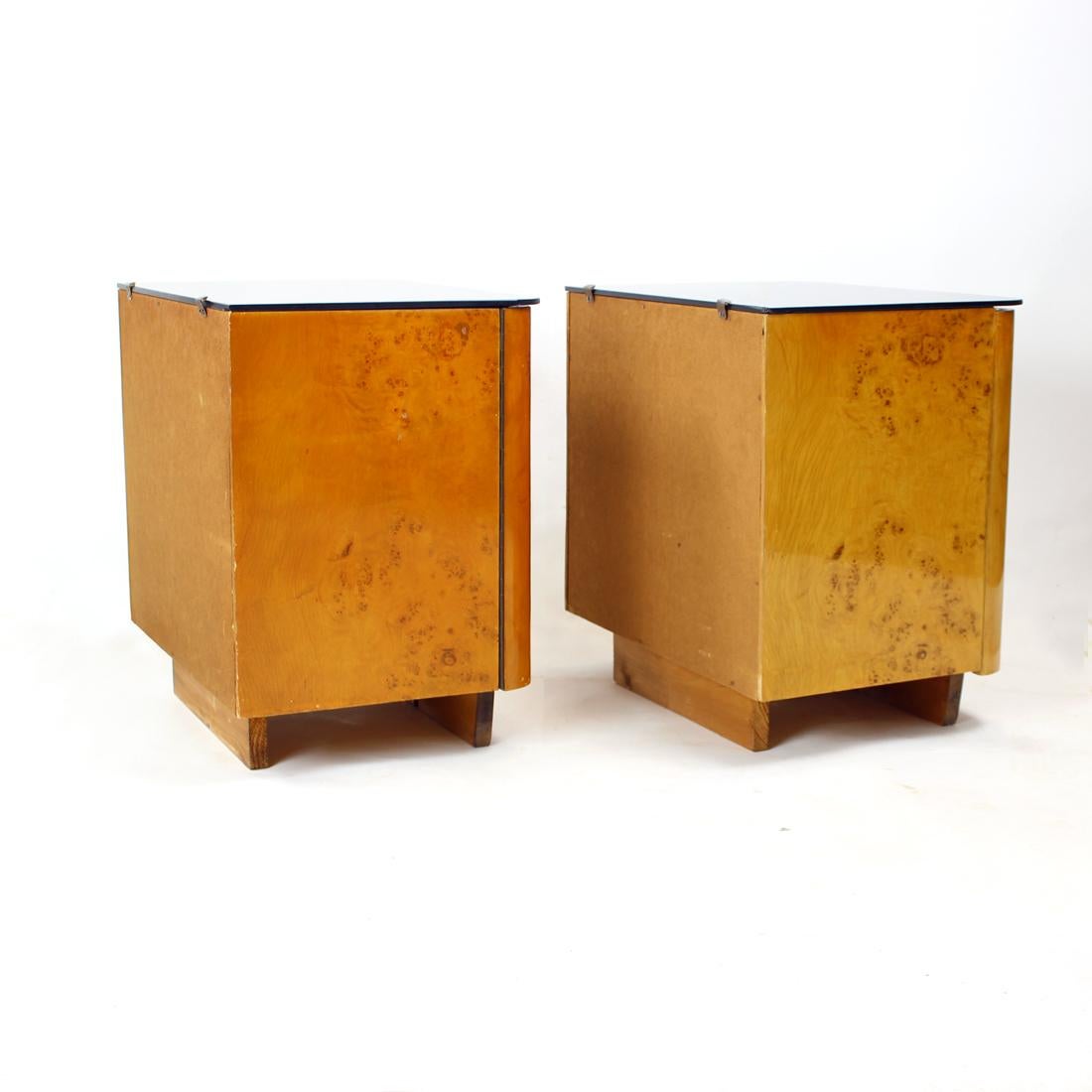 Set of Two Bedside Tables in Wood & Glass, Czechoslovakia, 1940s For Sale 6