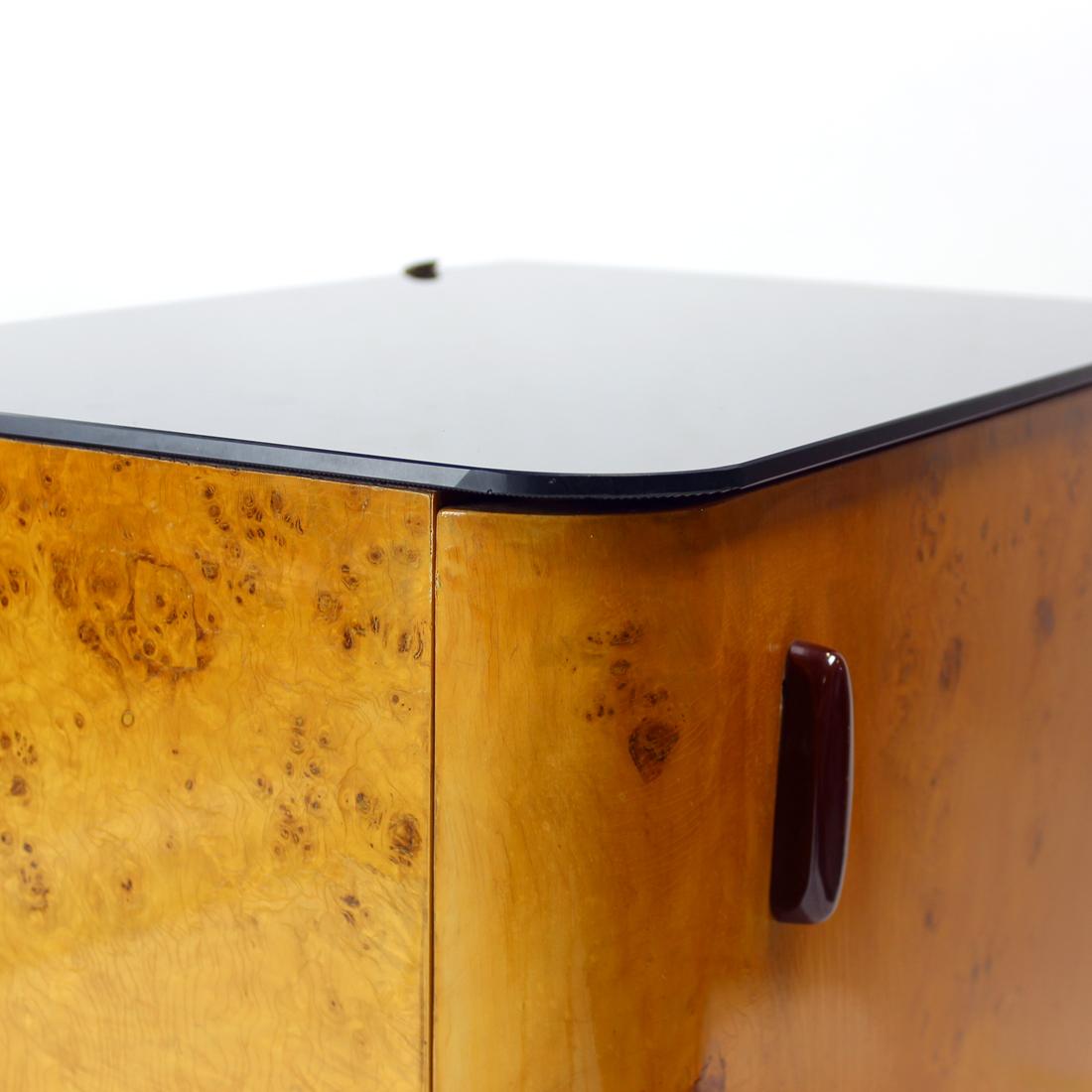 Set of Two Bedside Tables in Wood & Glass, Czechoslovakia, 1940s 6