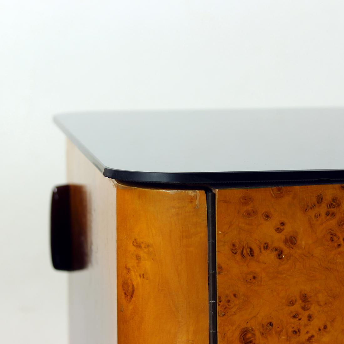 Set of Two Bedside Tables in Wood & Glass, Czechoslovakia, 1940s 1