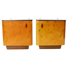 Antique Set of Two Bedside Tables in Wood & Glass, Czechoslovakia, 1940s