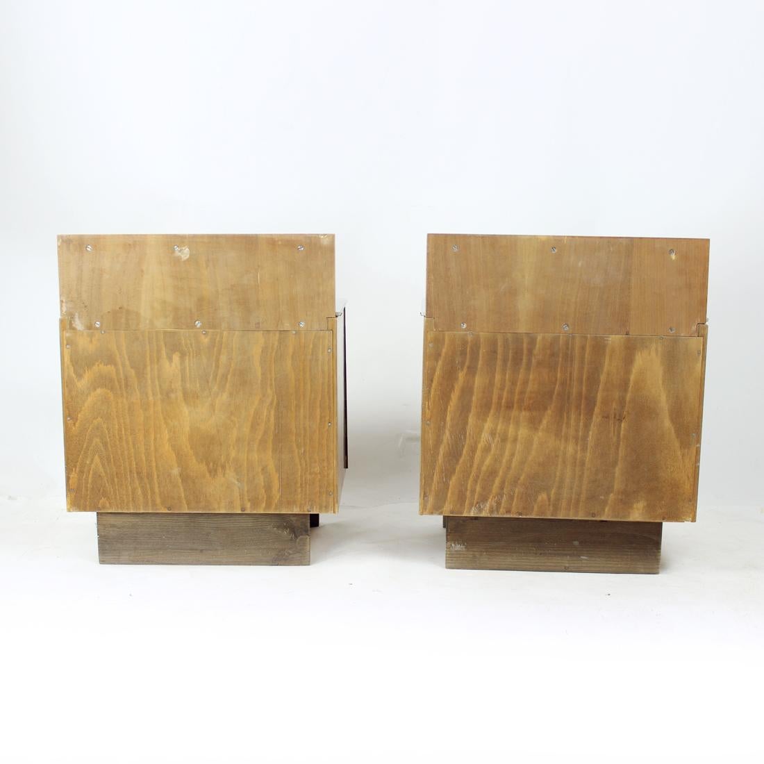 Set Of Two Bedside Tables In Wood & Glass, Czechoslovakia 1950s For Sale 5