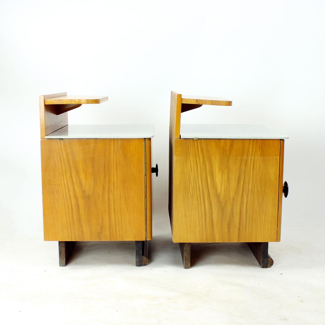 Set Of Two Bedside Tables In Wood & Glass, Czechoslovakia 1950s For Sale 6