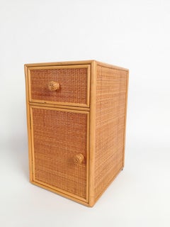 Set of Two Bedside Tables, Made in Cane Rattan and Beech Wood, Italy, 1970s