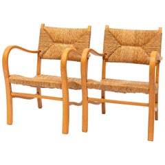 Set of Two Beechwood Rattan Chairs, 1960s